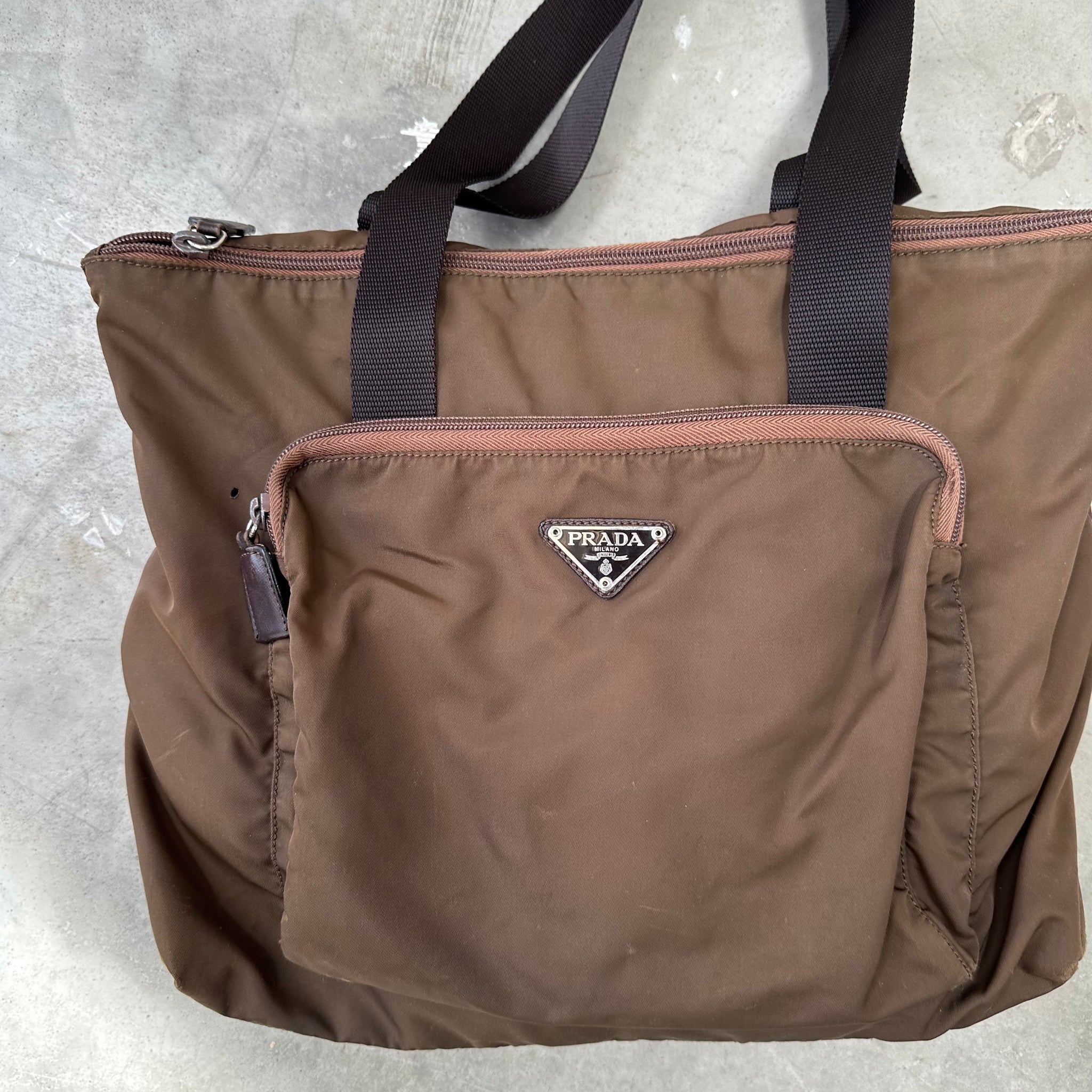 Prada Pocket Tote Bag Brown