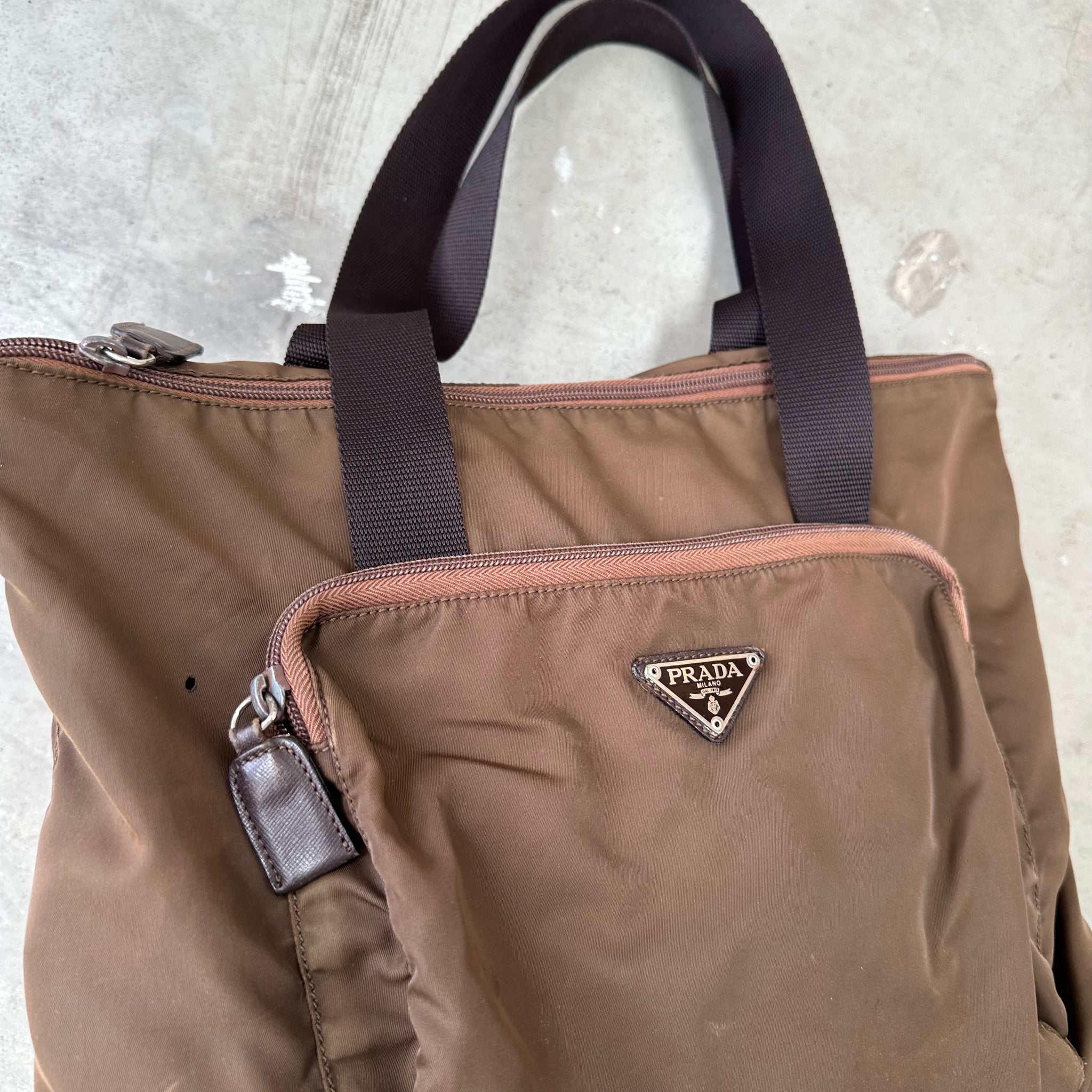 Prada Pocket Tote Bag Brown