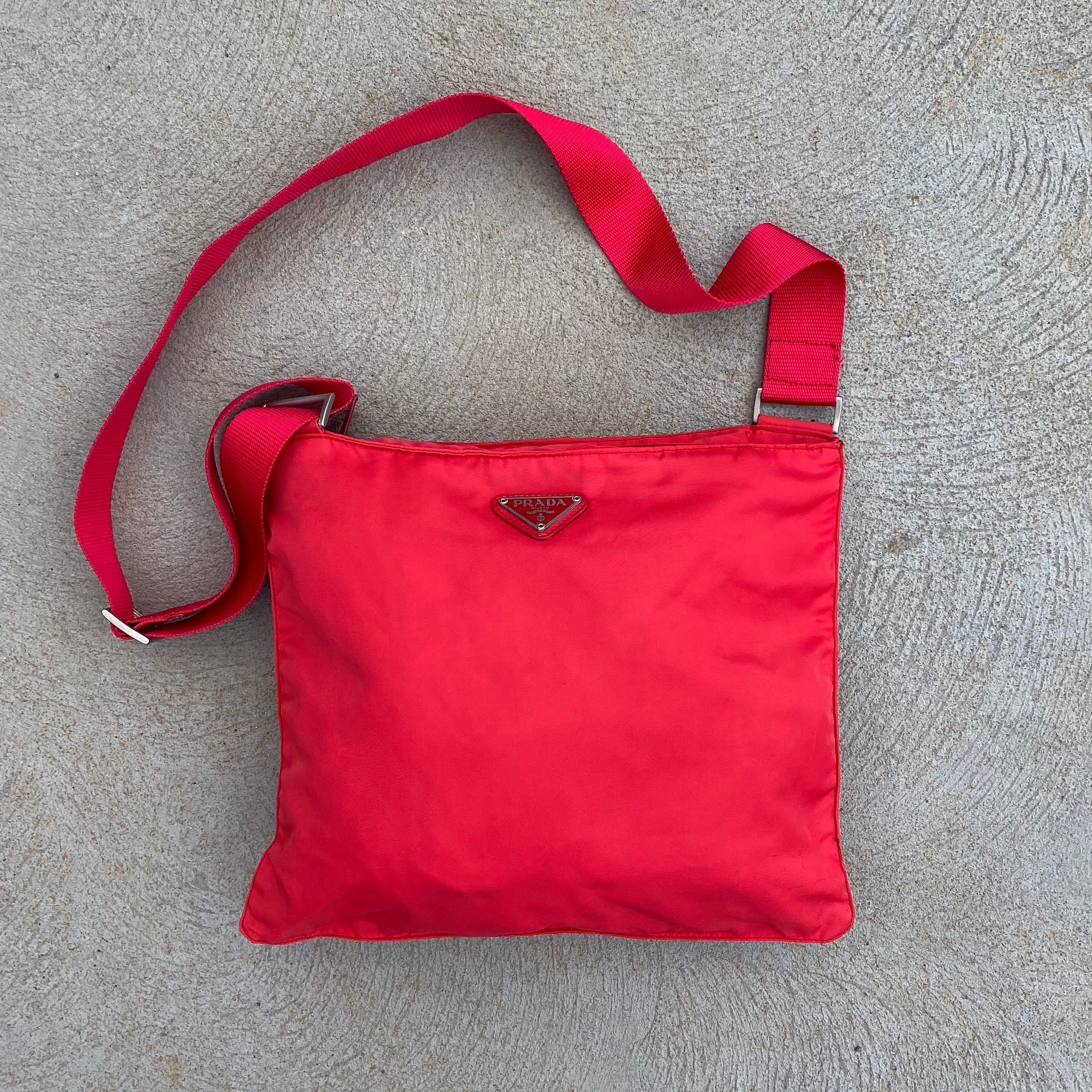 Prada Nylon Red Long Strap Crossbody Side Bag