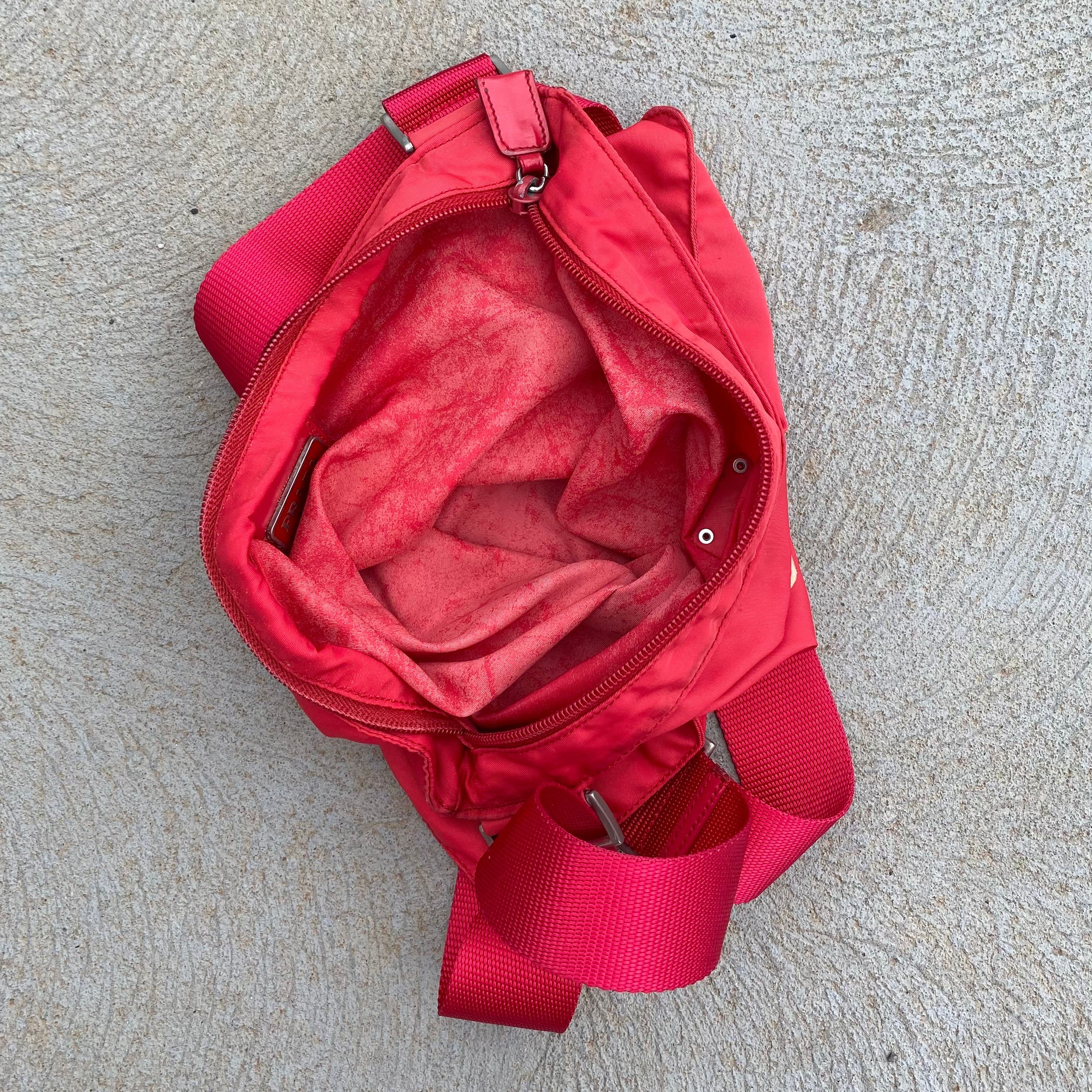 Prada Nylon Red Long Strap Crossbody Side Bag