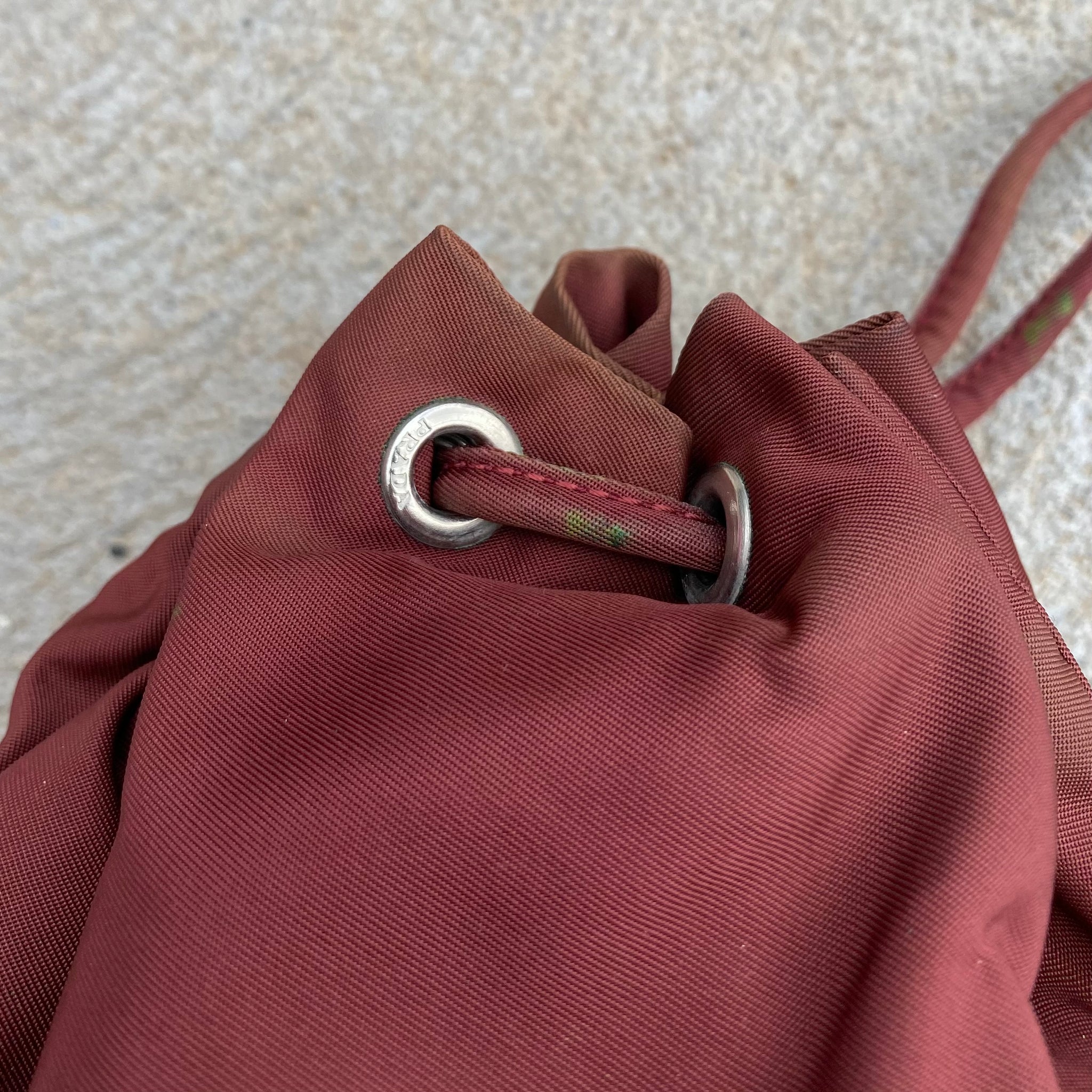 Prada Vintage Nylon Wine Red Large Drawstring Pouch / Bag