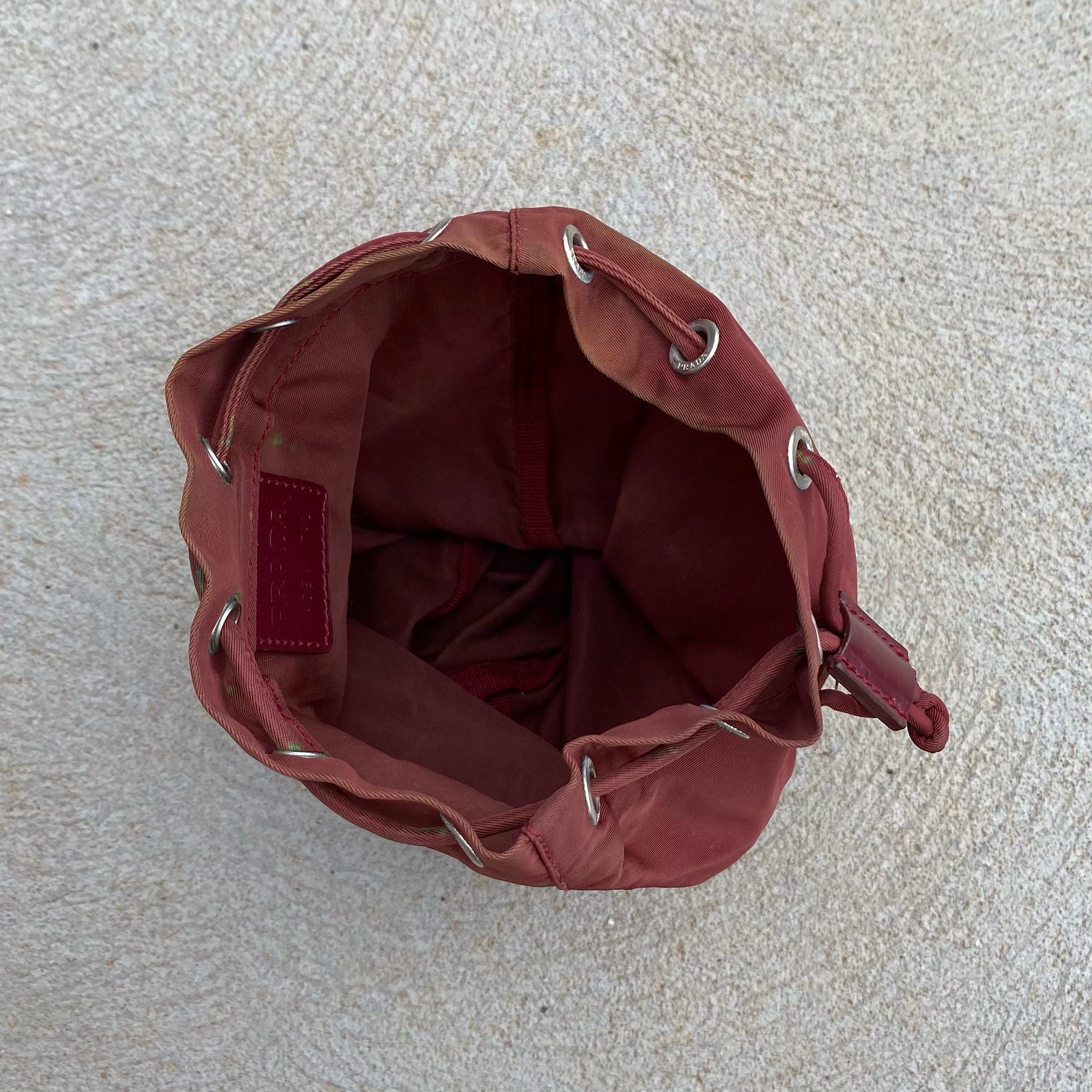 Prada Vintage Nylon Wine Red Large Drawstring Pouch / Bag