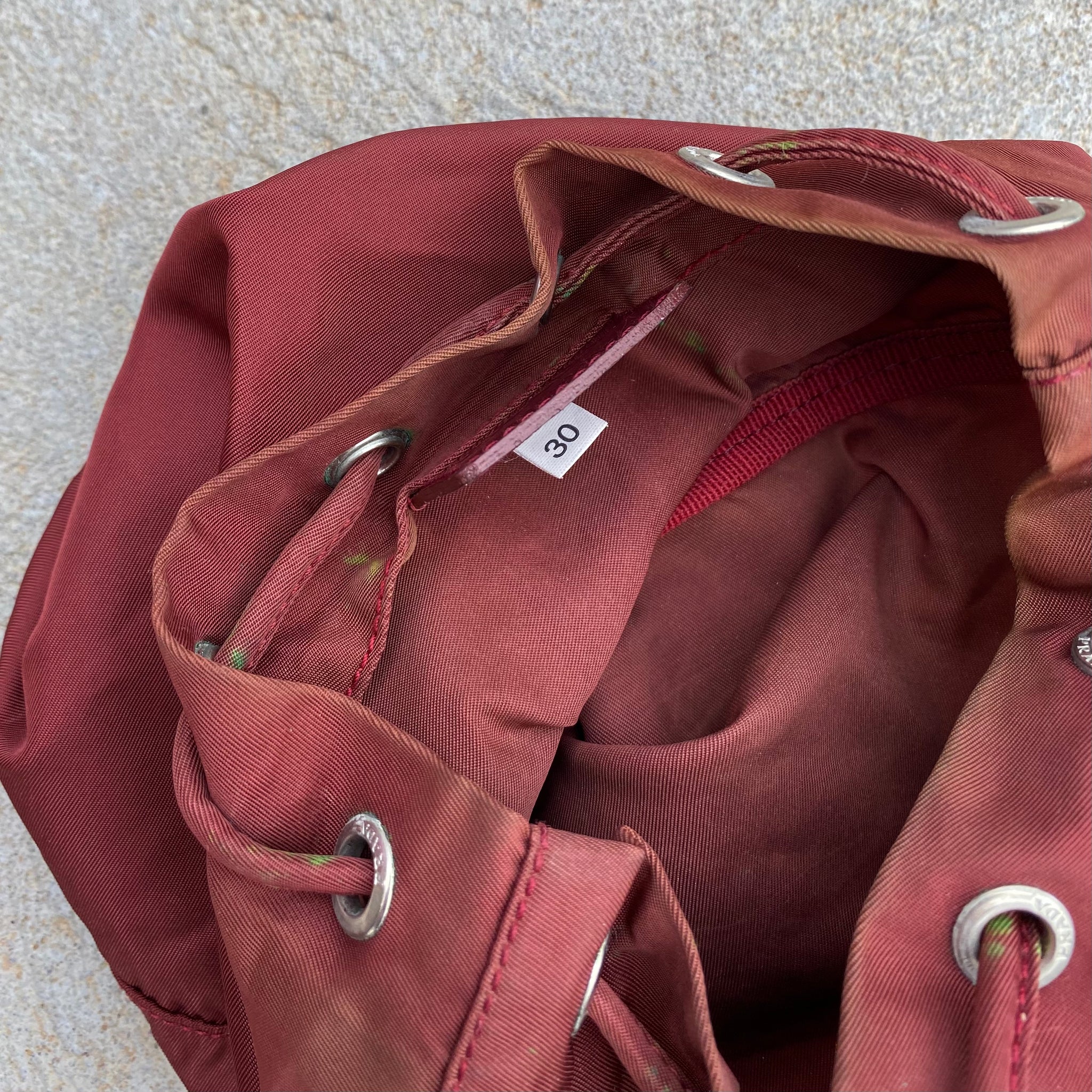 Prada Vintage Nylon Wine Red Large Drawstring Pouch / Bag