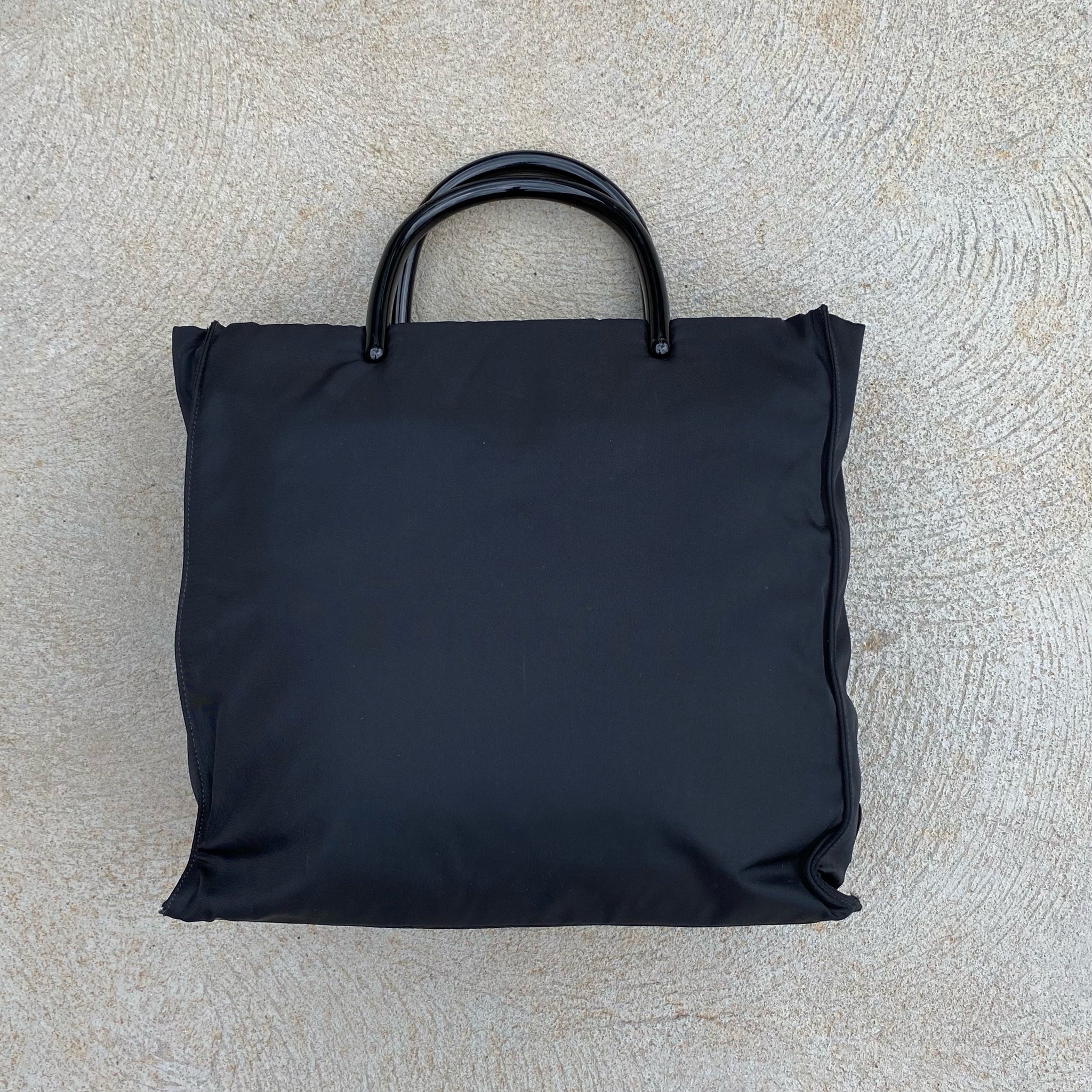 Prada Nylon Black Side Logo Plastic Handle Hand Bag