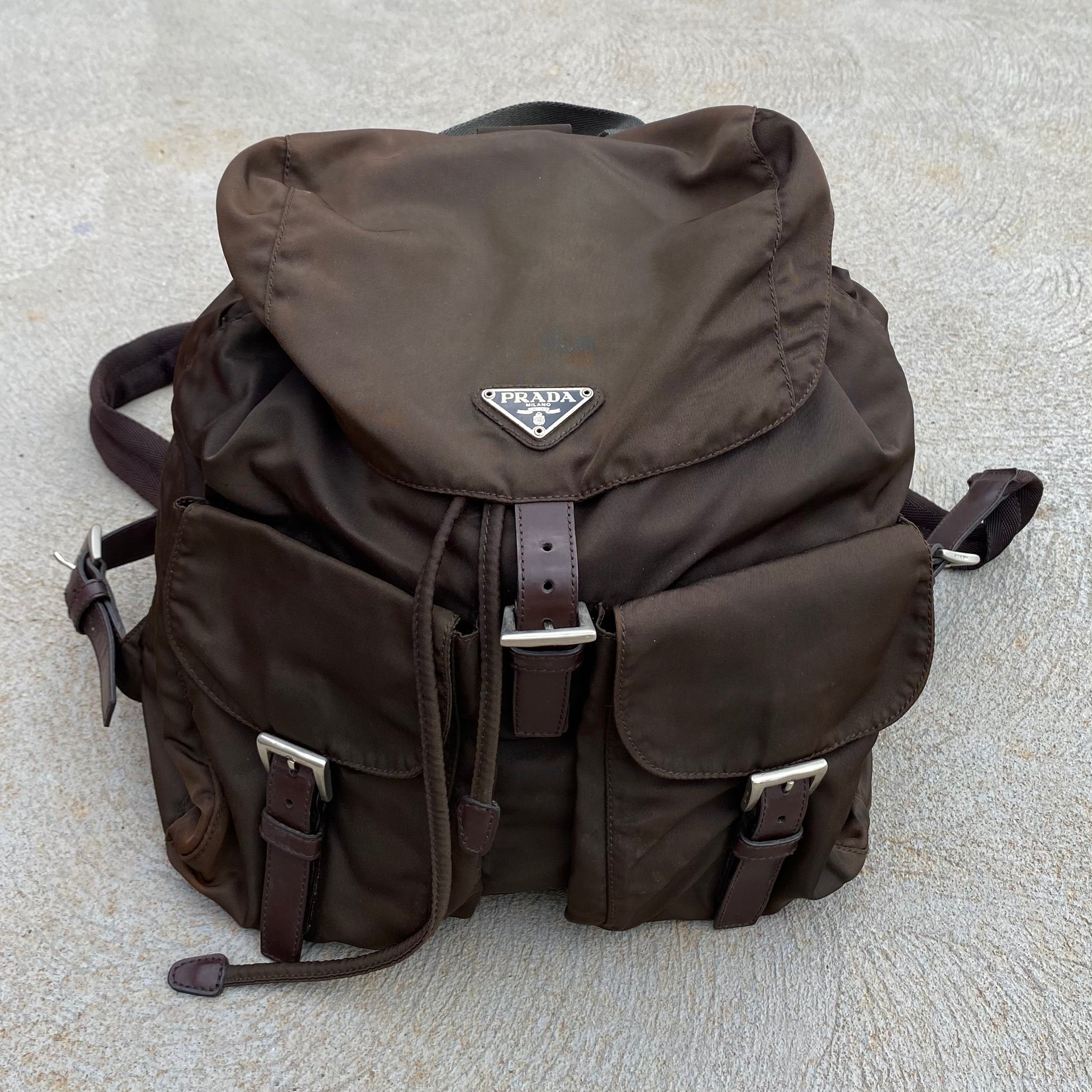 Prada Nylon Chocolate Brown Large Back Pack Bag