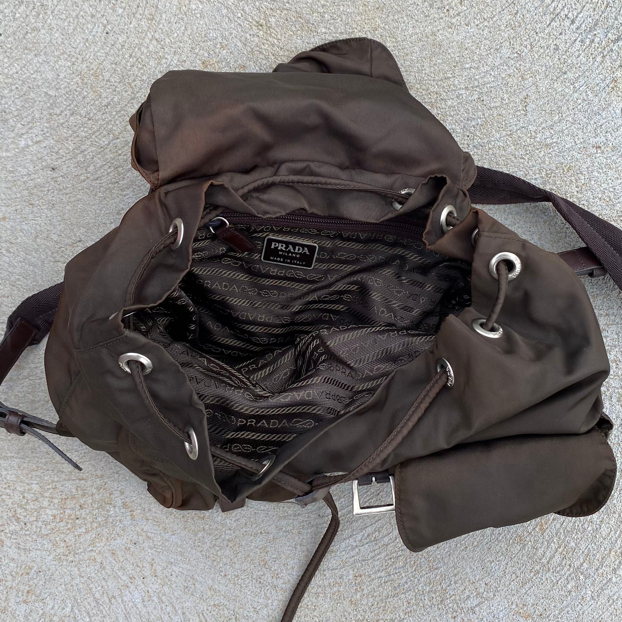 Prada Nylon Chocolate Brown Large Back Pack Bag