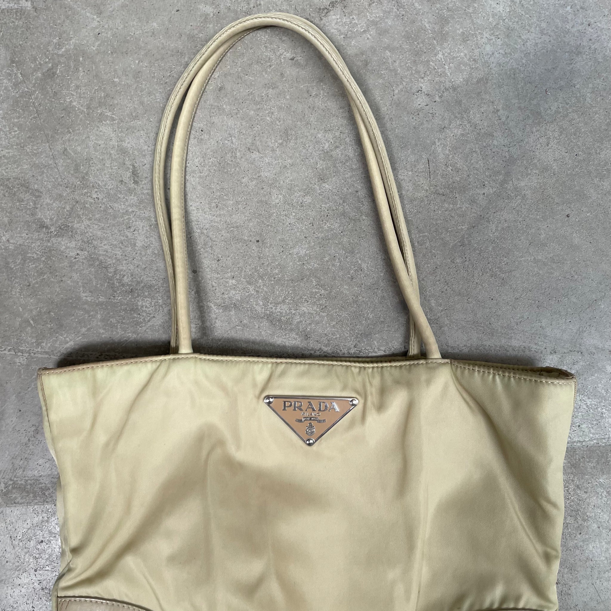Prada Leather Corner Tote Bag Beige