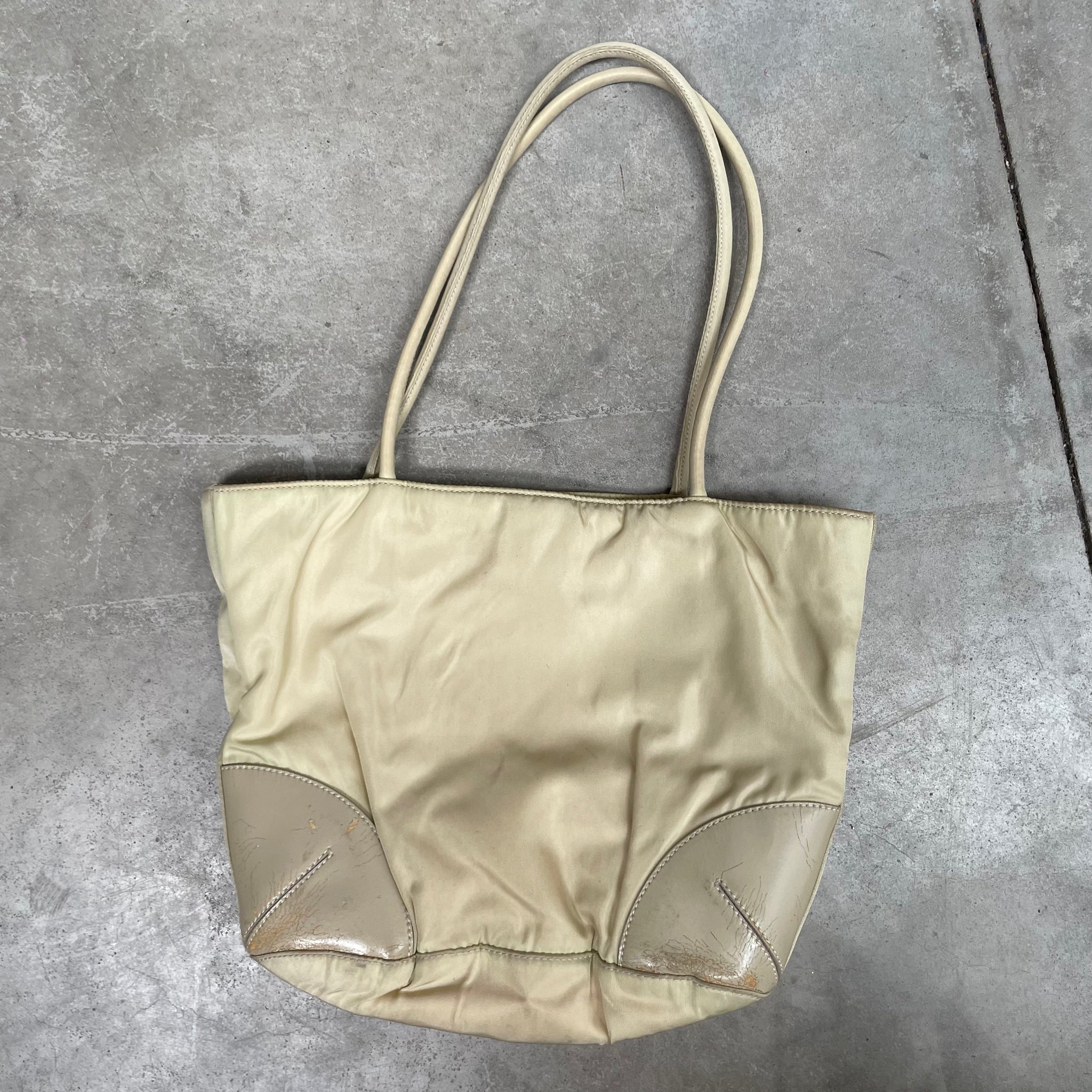 Prada Leather Corner Tote Bag Beige