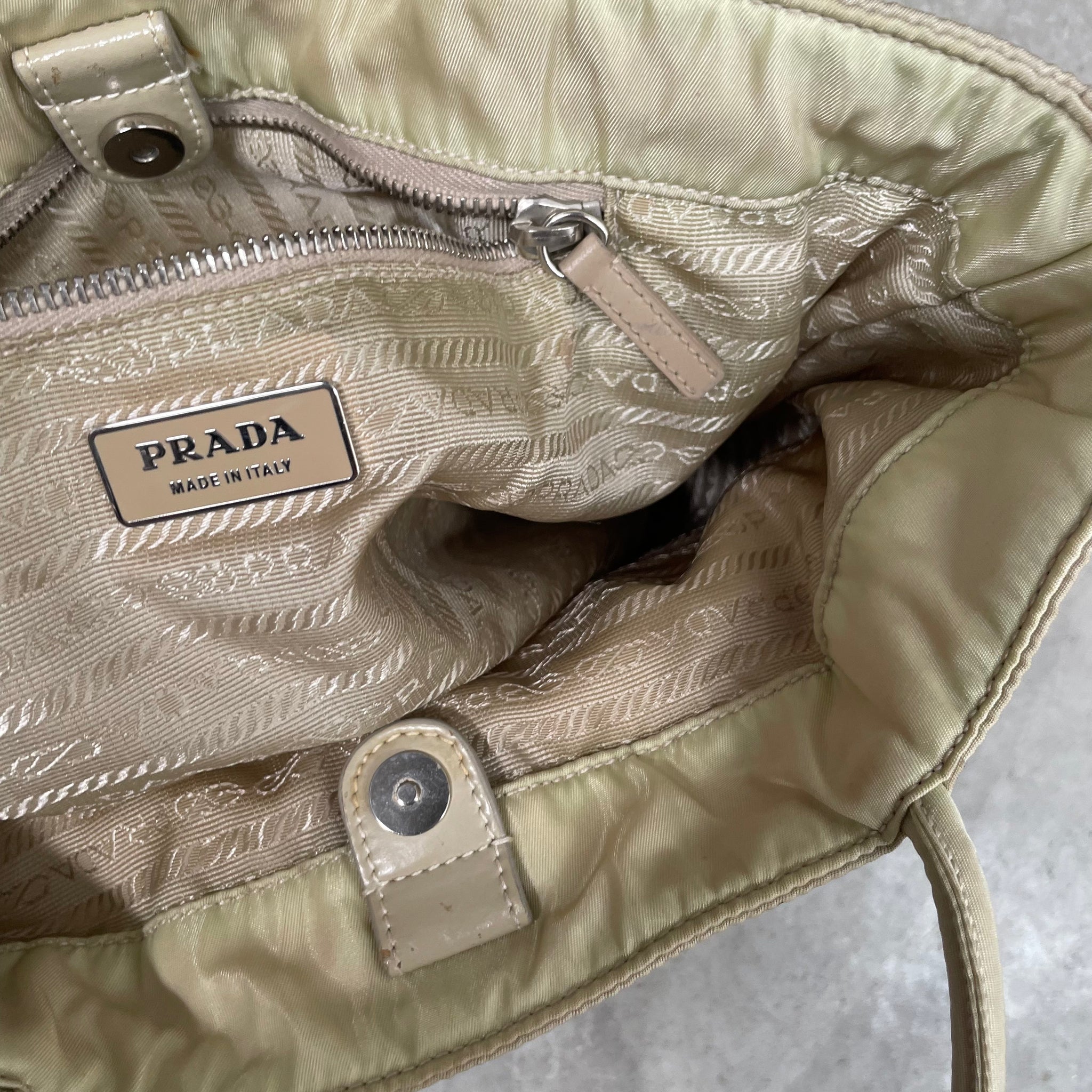 Prada Leather Corner Tote Bag Beige