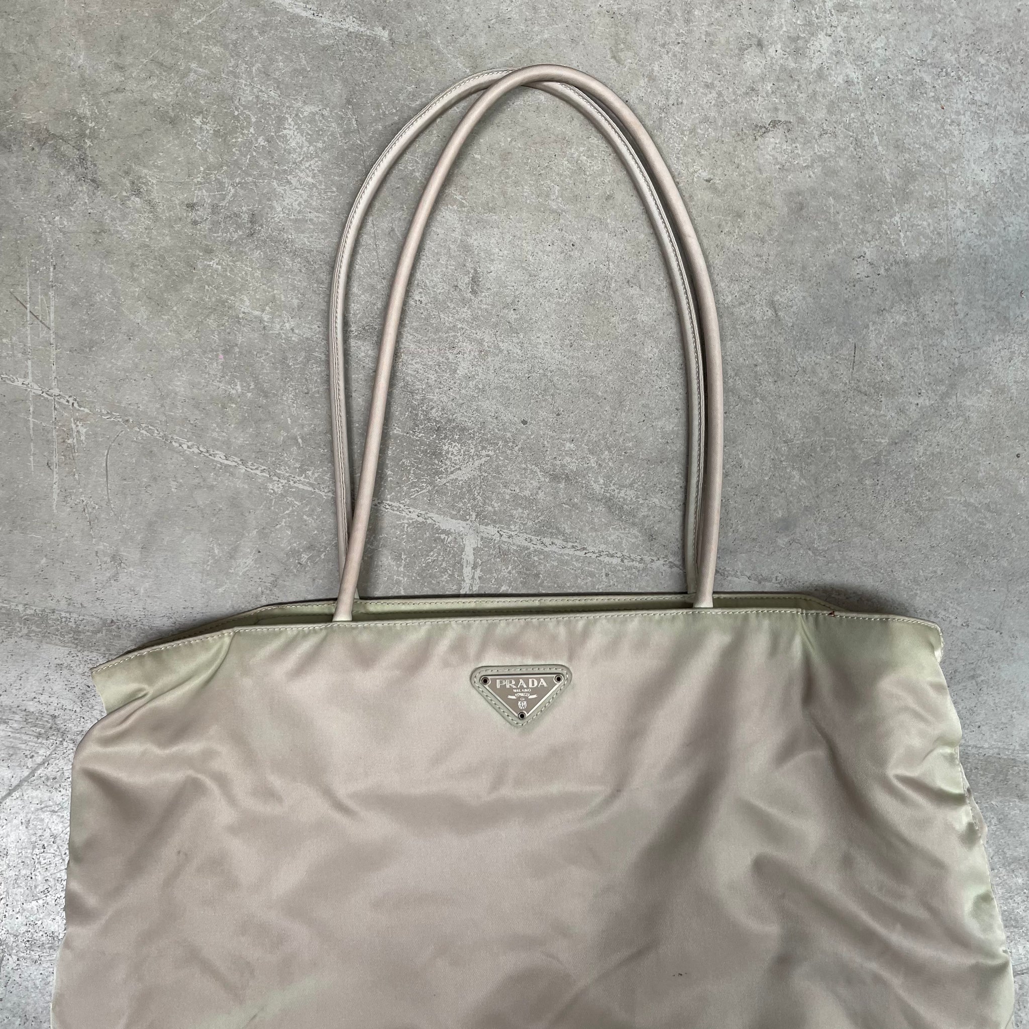Prada Long Strap Tote Bag Nylon Beige