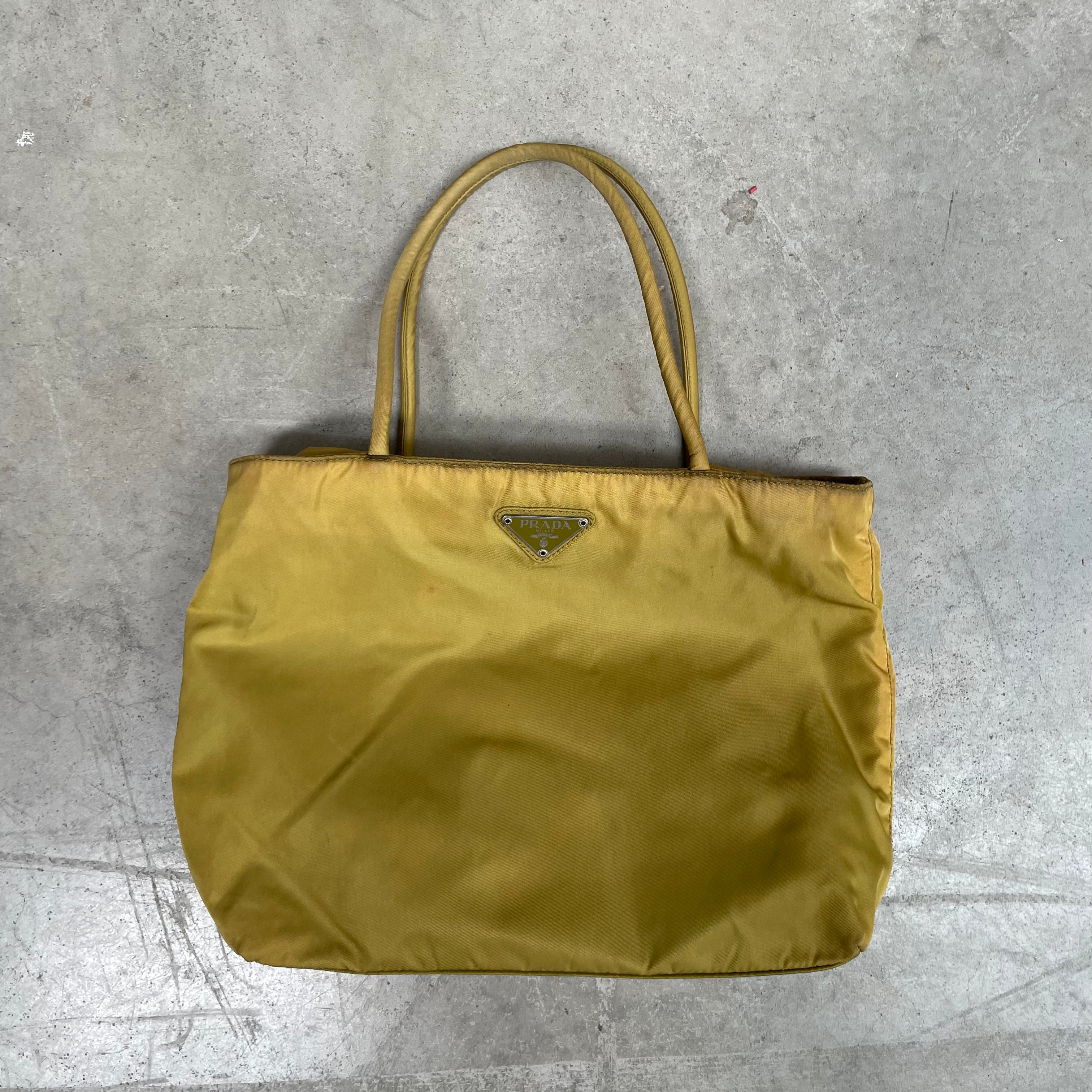 Prada Strap Tote Bag Nylon Yellow
