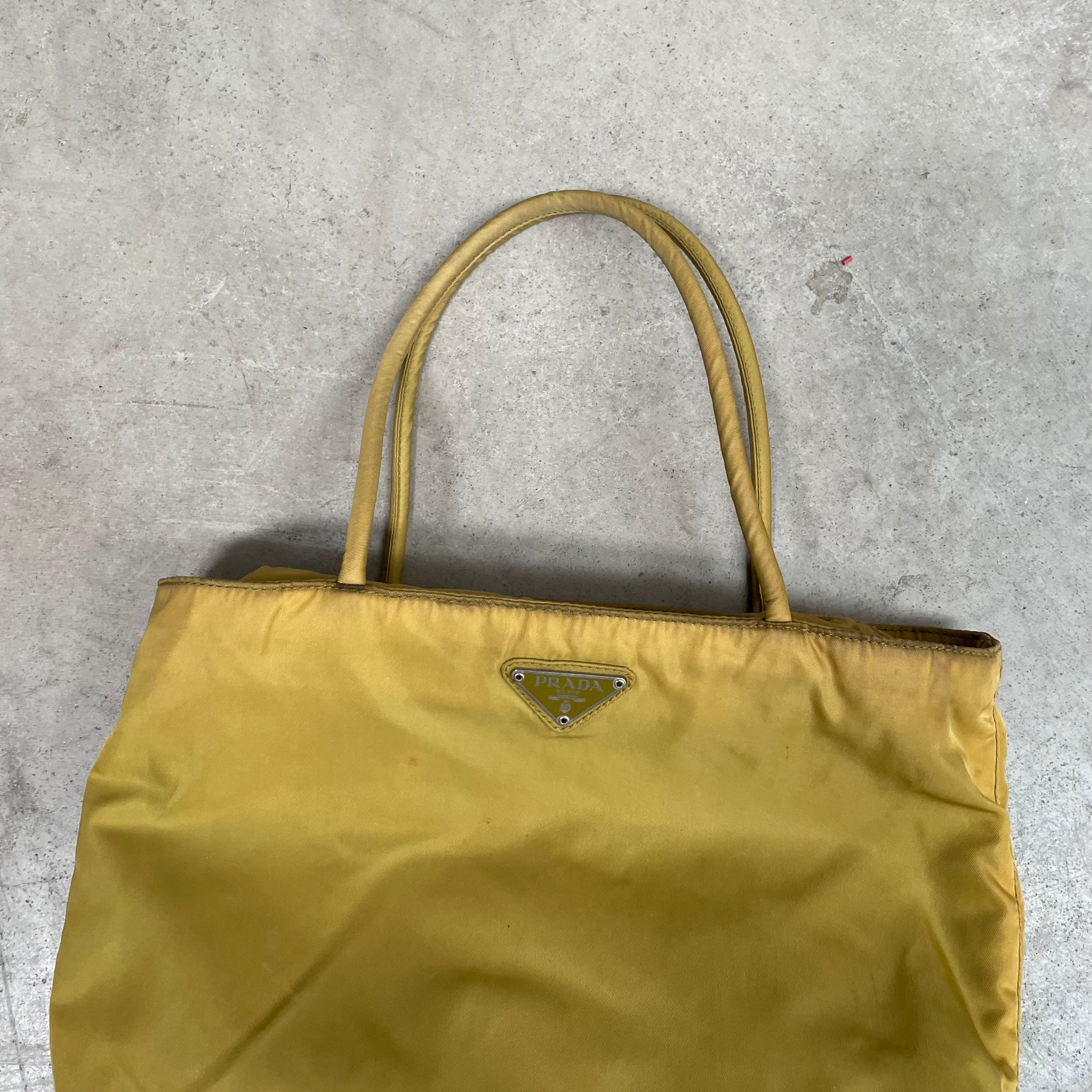 Prada Strap Tote Bag Nylon Yellow