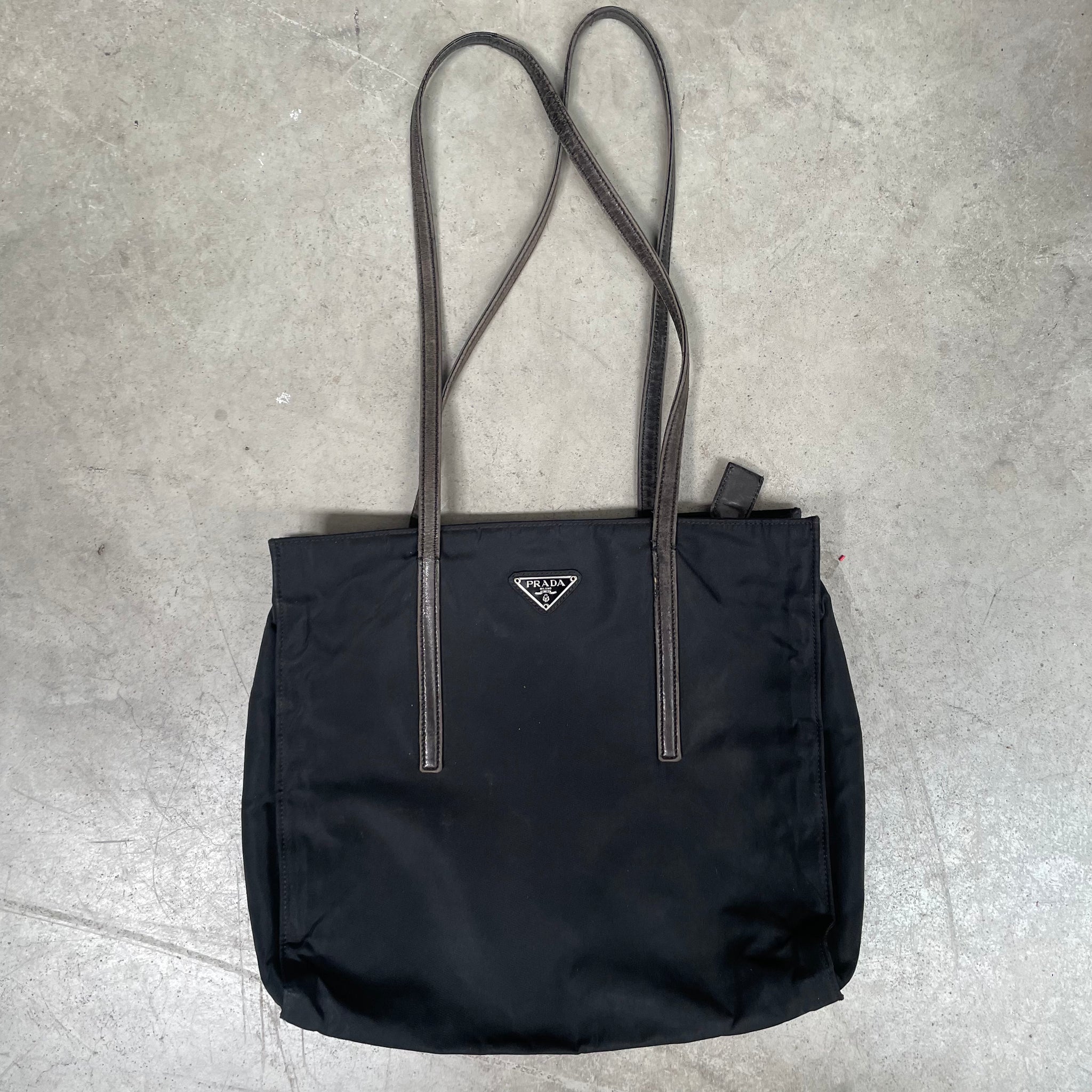 Prada Leather Strap Tote Bag Nylon Black