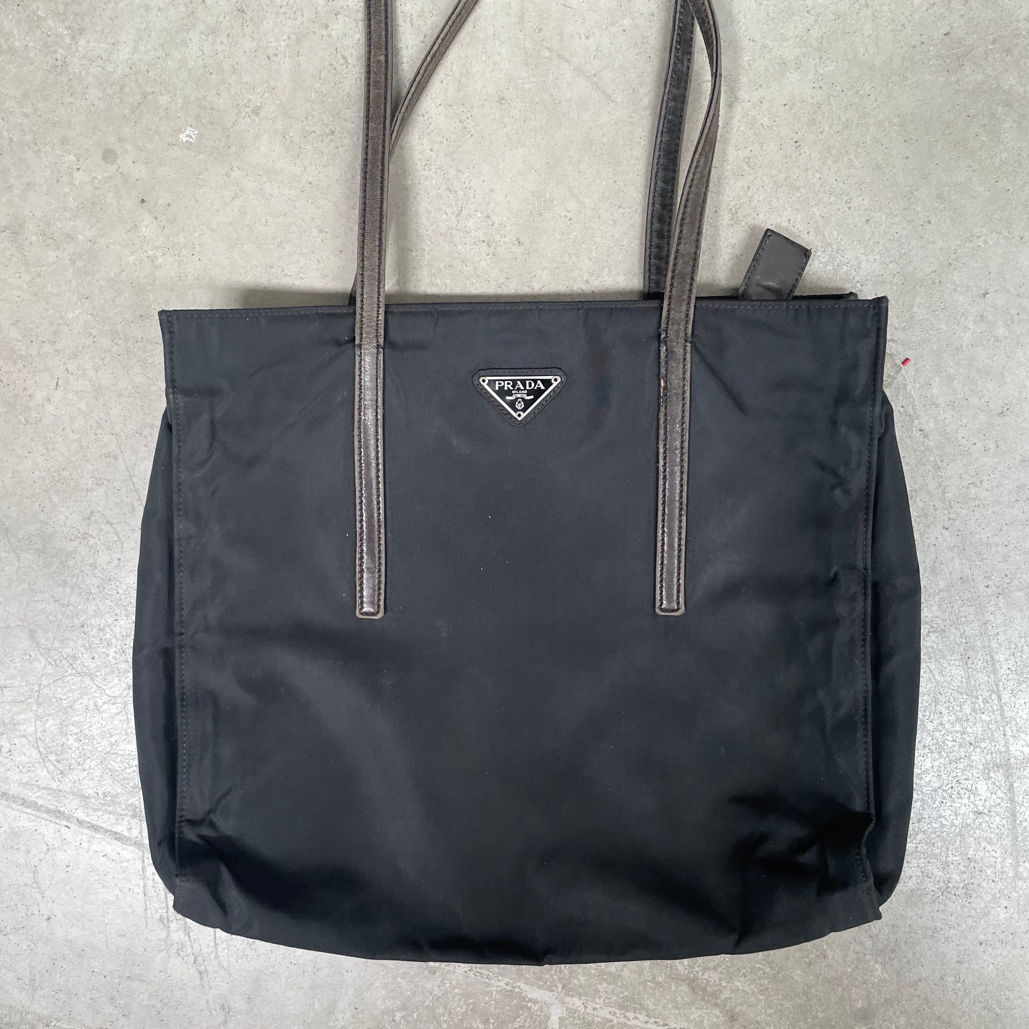 Prada Leather Strap Tote Bag Nylon Black
