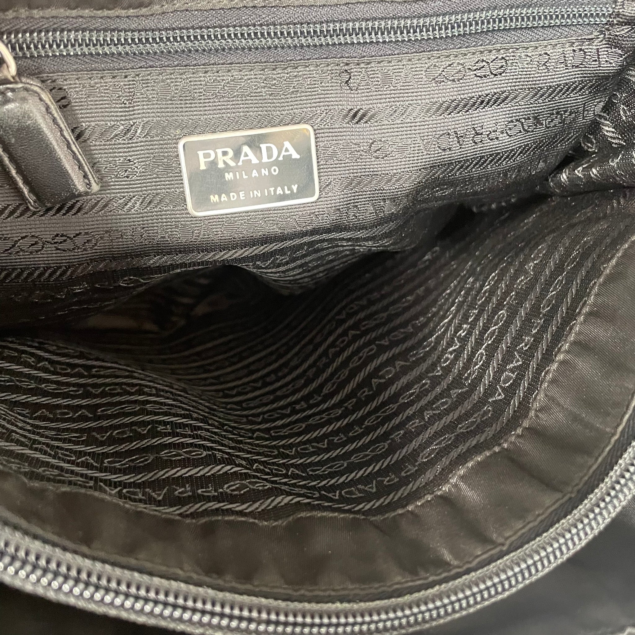 Prada Leather Strap Tote Bag Nylon Black