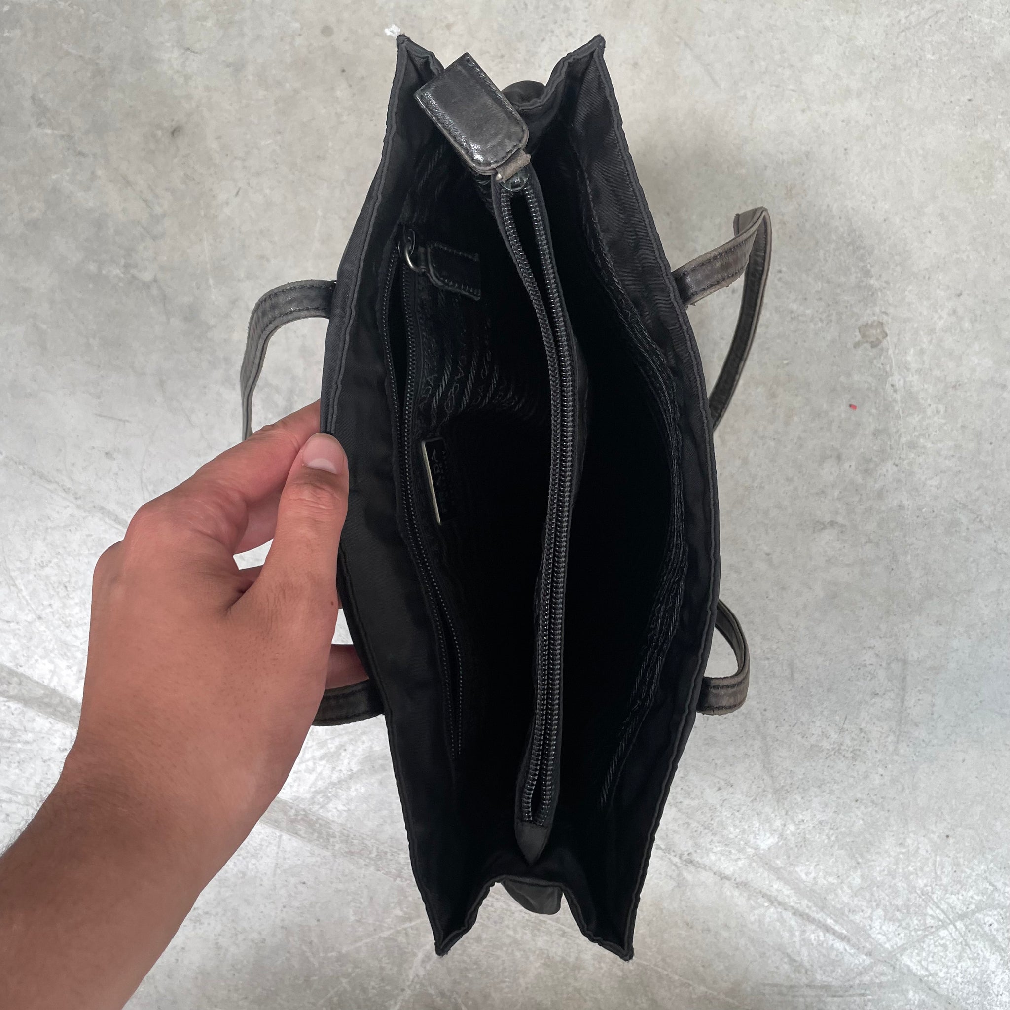 Prada Leather Strap Tote Bag Nylon Black