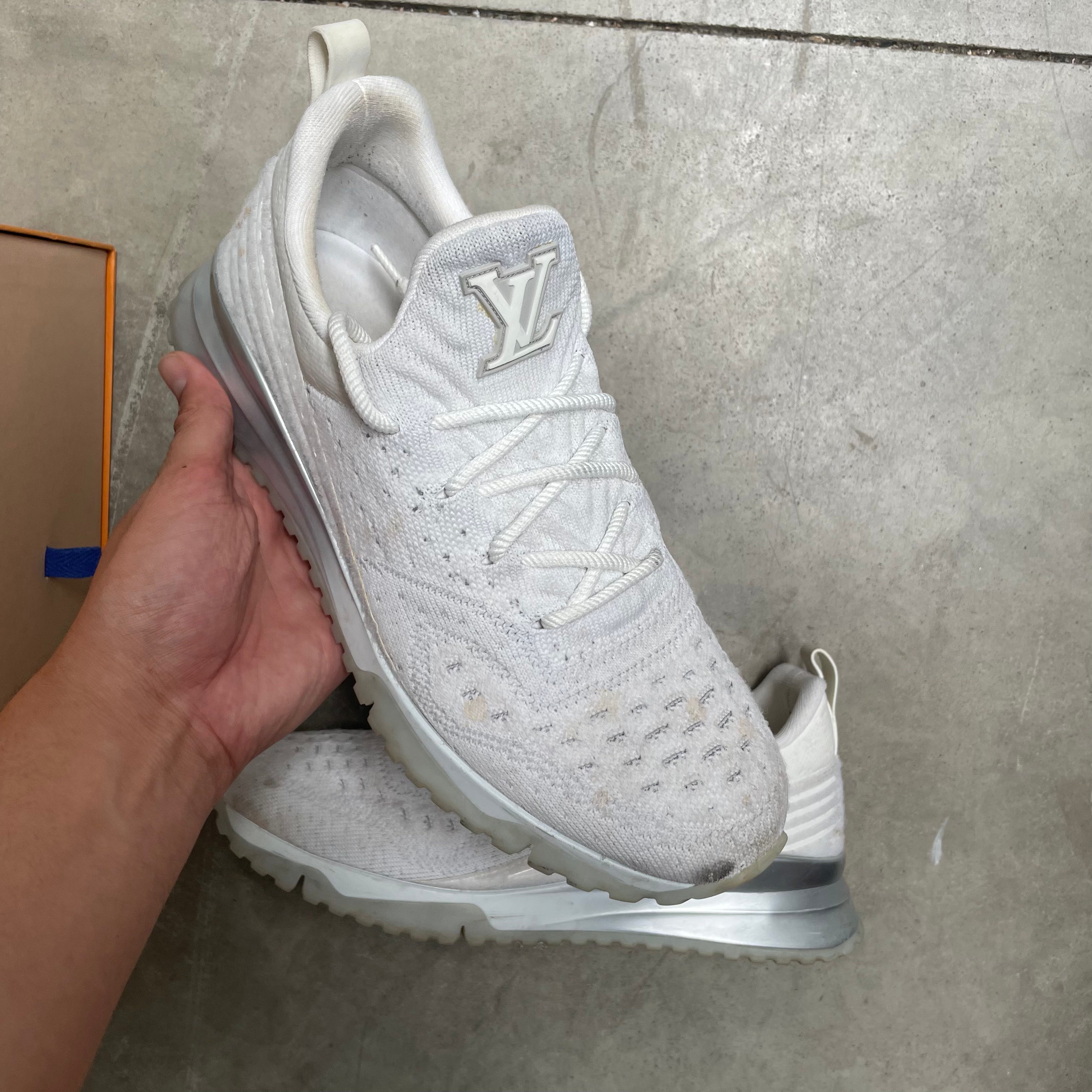 Louis Vuitton White Knit Fabric V.N.R Sneakers LV 8 fits like a 9 9. Curated by Charbel