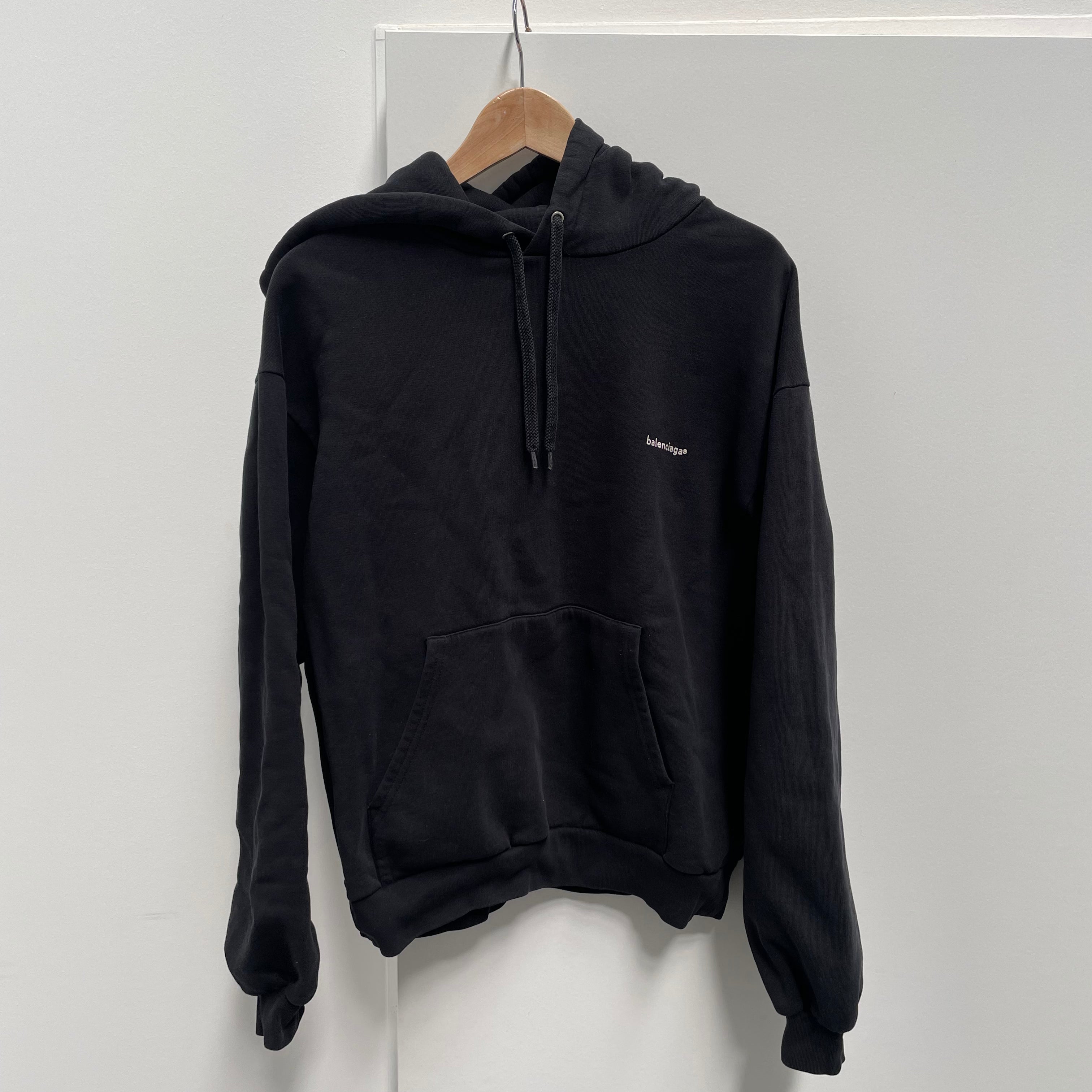 Balenciaga Small Logo Hoodie Black White Size S Curated by Charbel