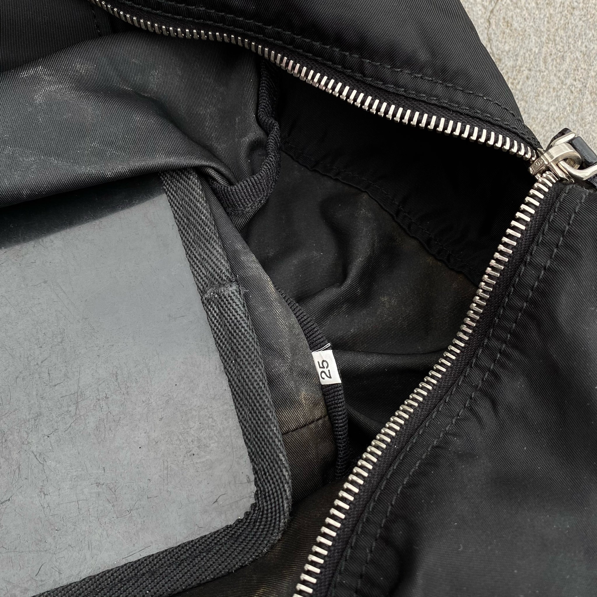 Prada Nylon Black Large Duffle Leather Handle Carry Bag
