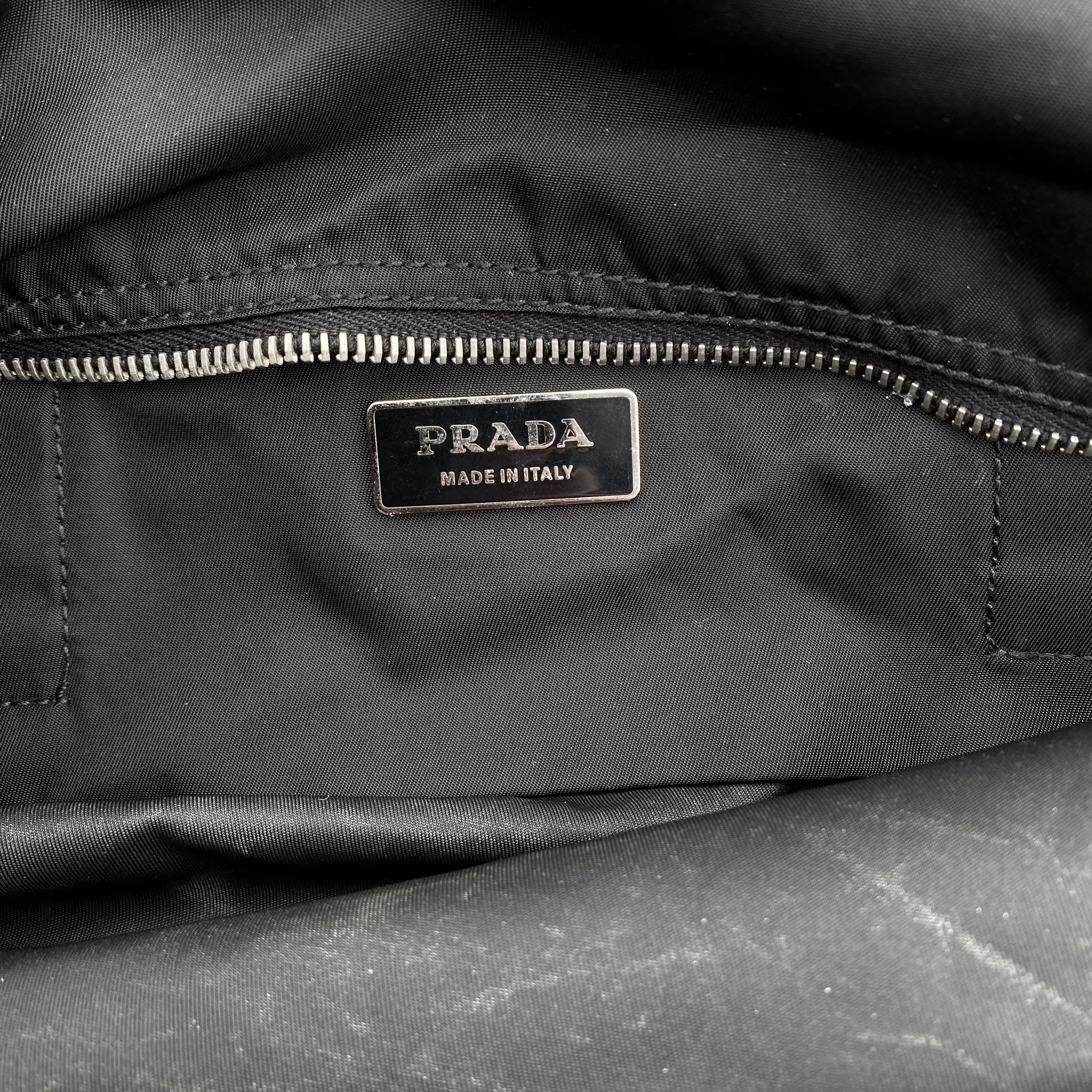 Prada Nylon Black Large Duffle Leather Handle Carry Bag