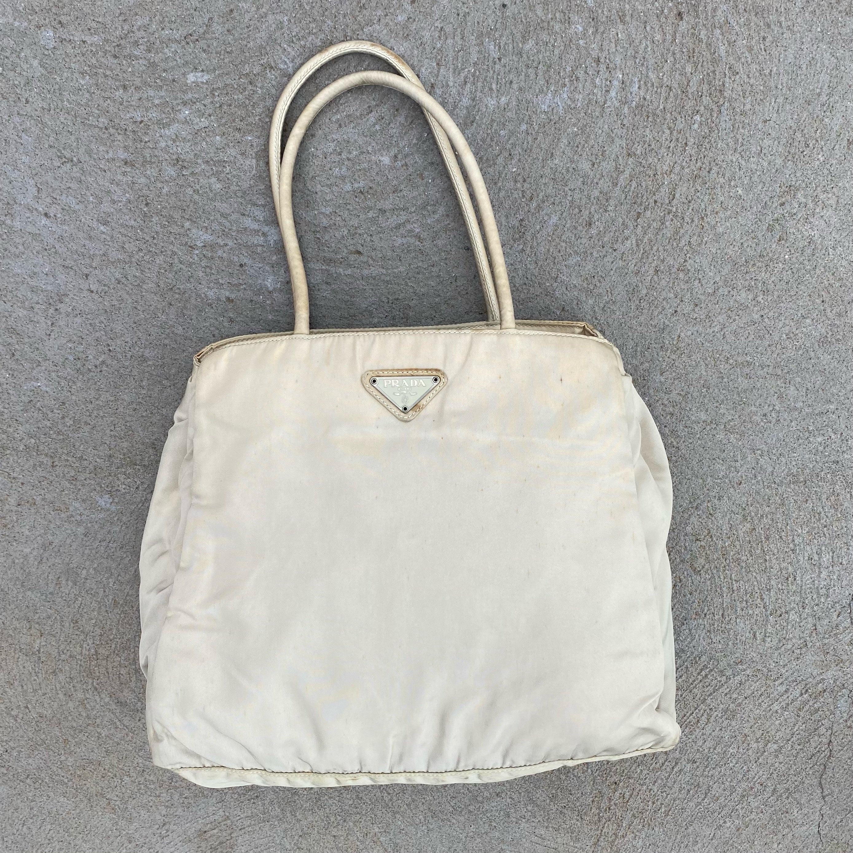 Prada Vintage Nylon Cream Hand Bag Curated by Charbel