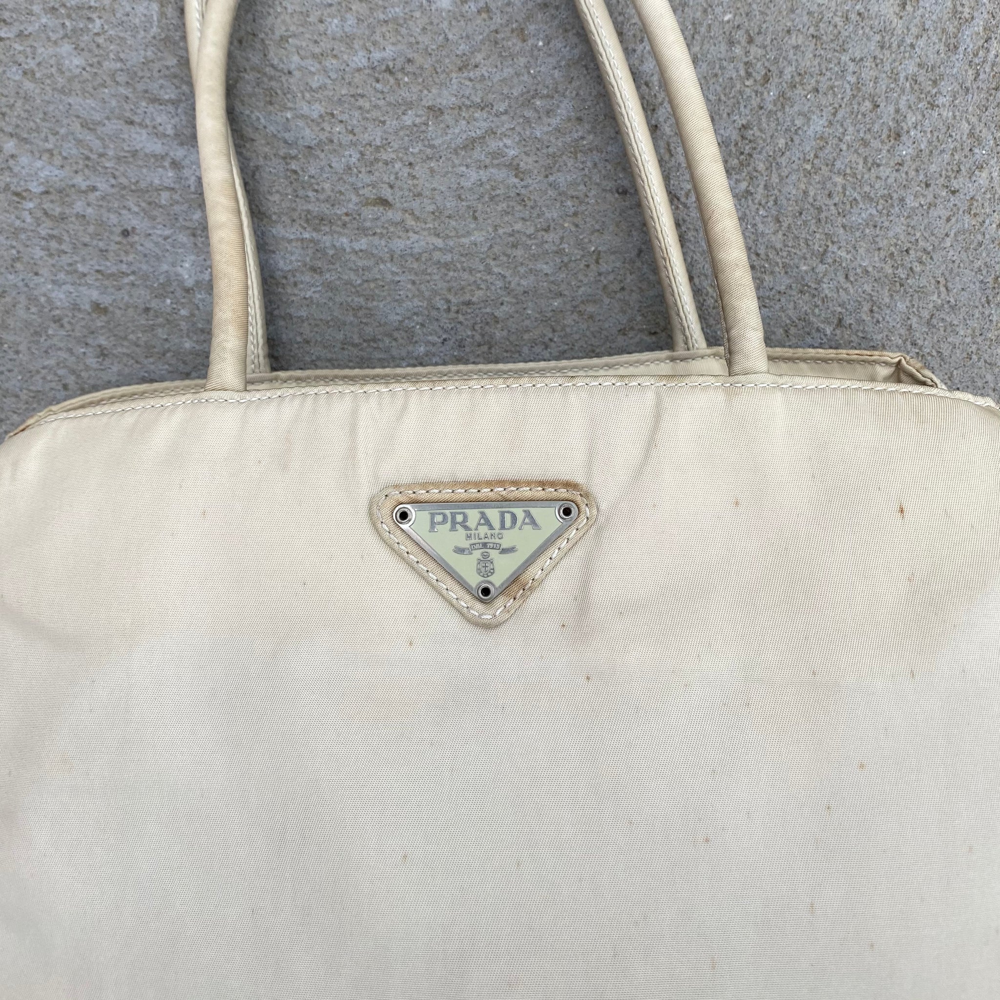 Prada Vintage Nylon Cream Hand Bag