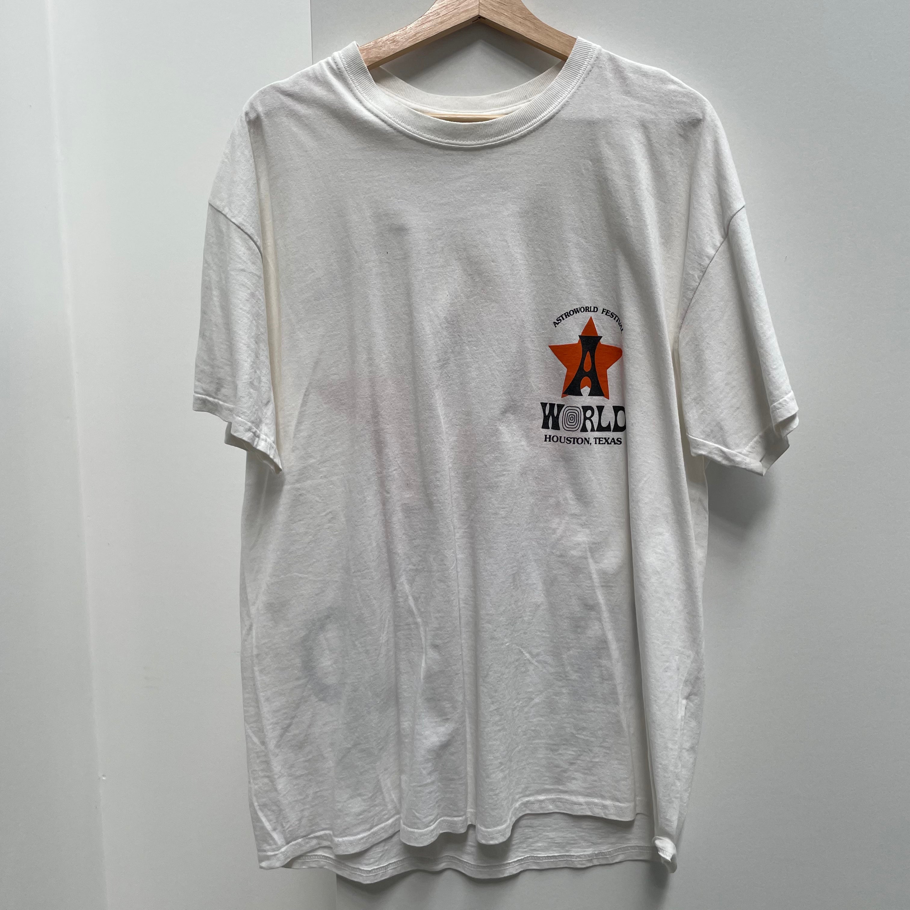 Travis Scott White & Orange-Star 'Astroworld Houston' T-Shirt Size XL