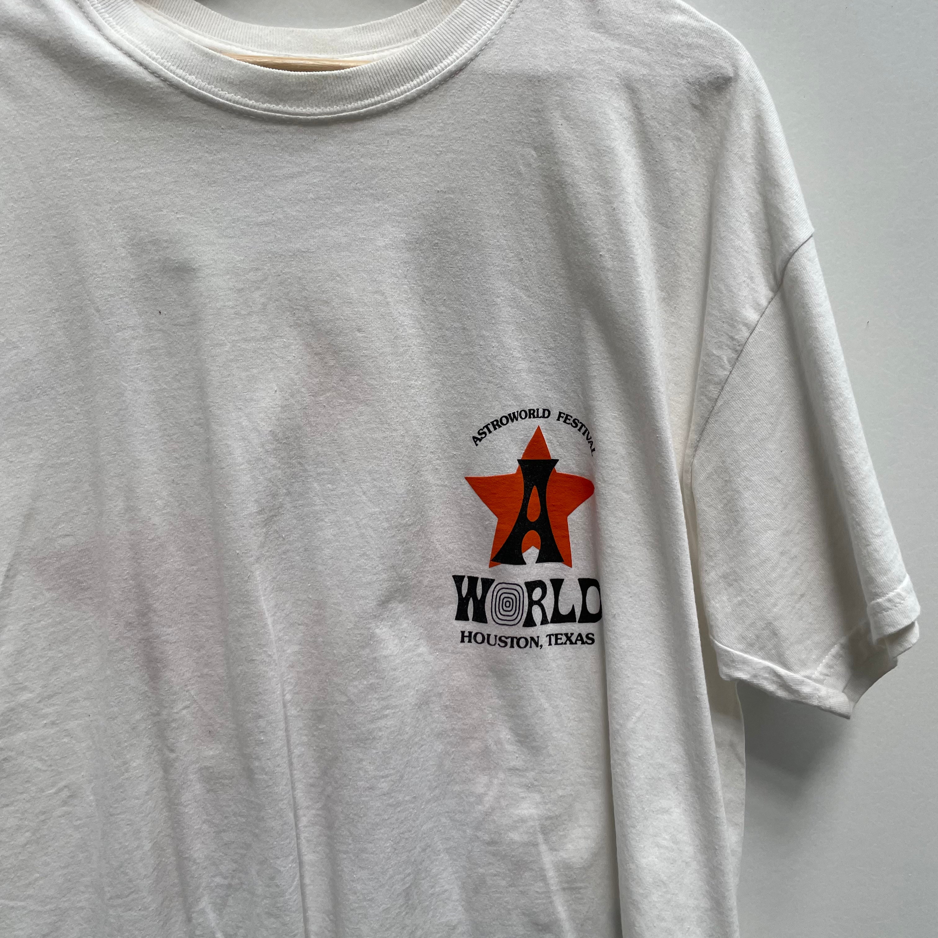 Travis Scott White & Orange-Star 'Astroworld Houston' T-Shirt Size XL