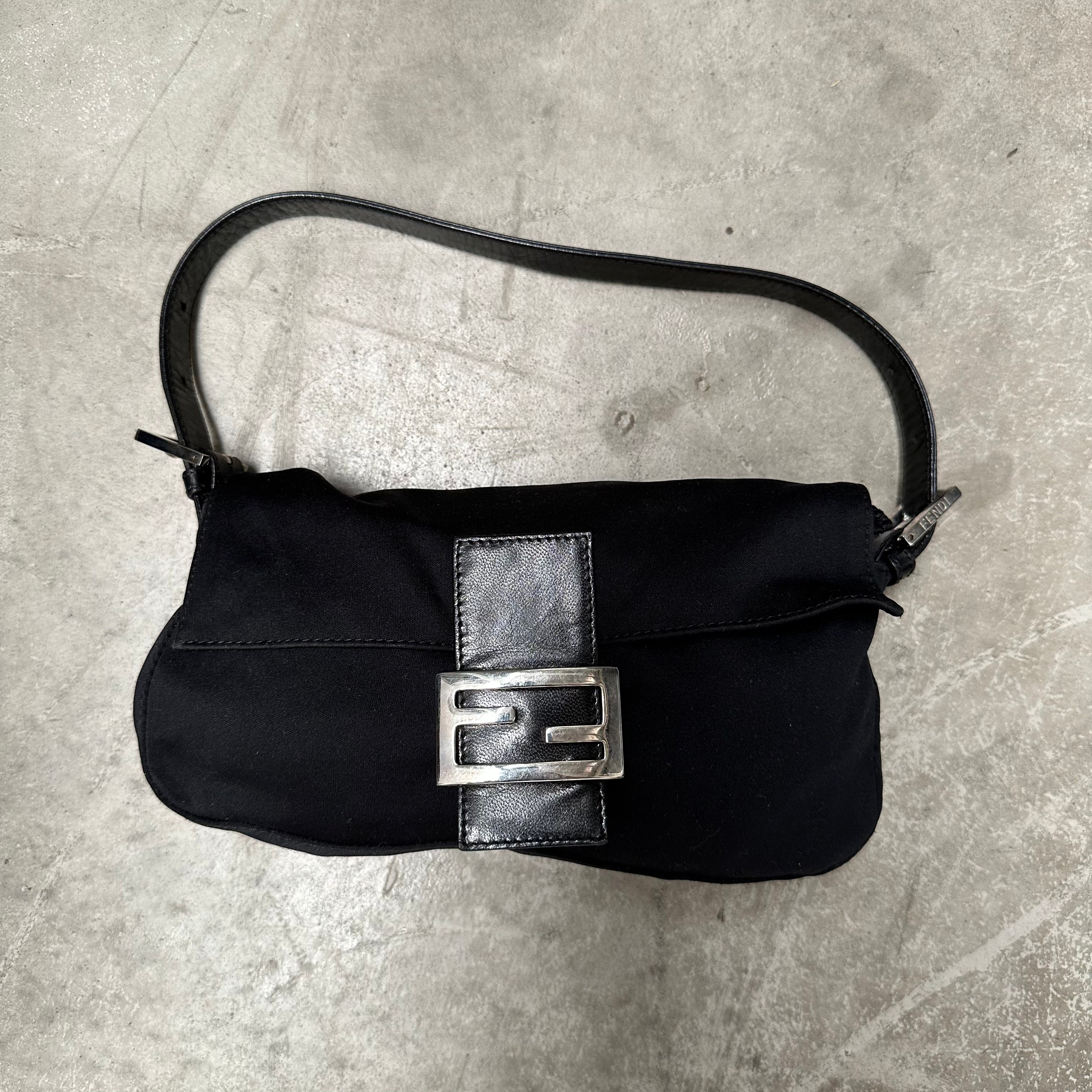 Fendi Black Baguette Bag with Silver Hardware