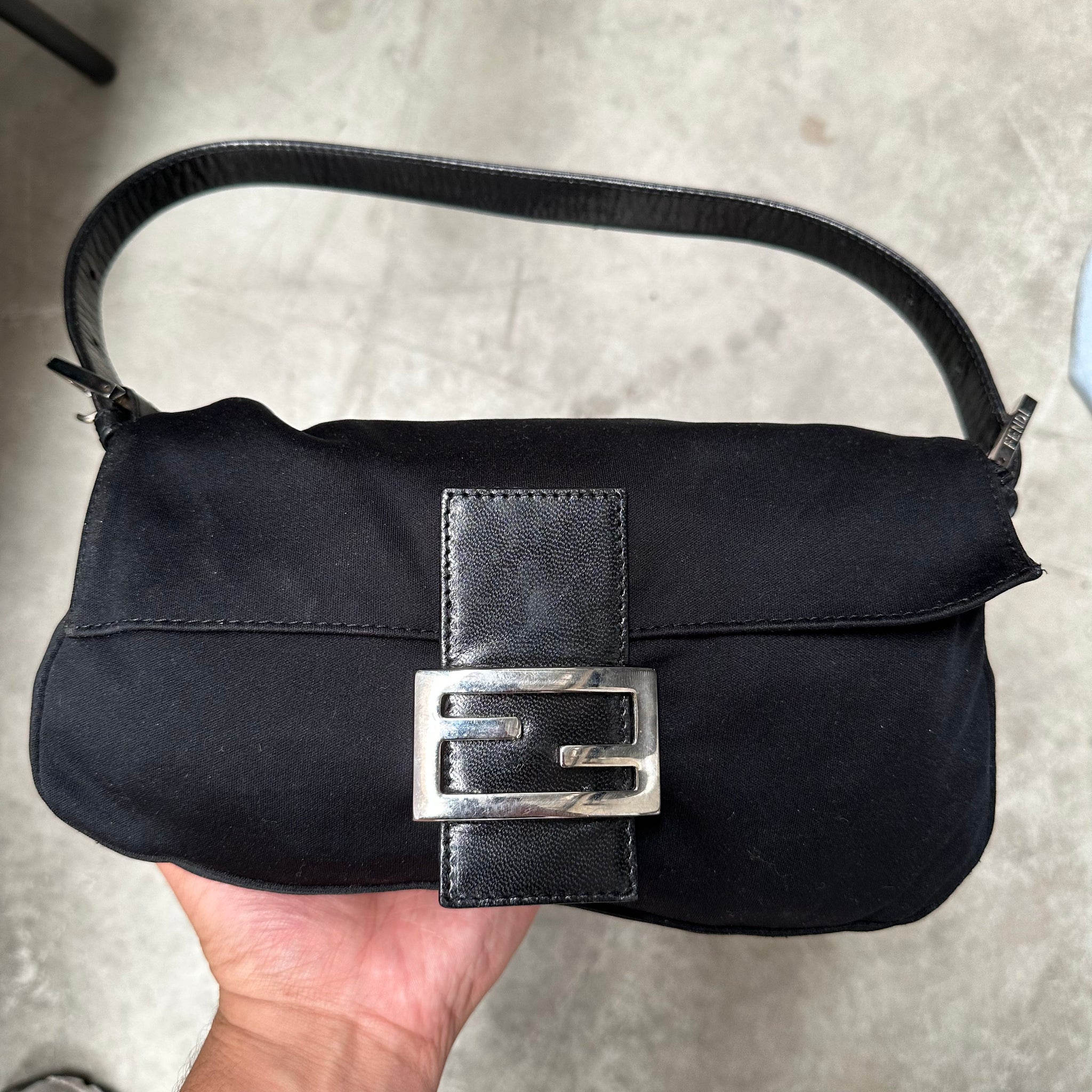 Fendi Black Baguette Bag with Silver Hardware