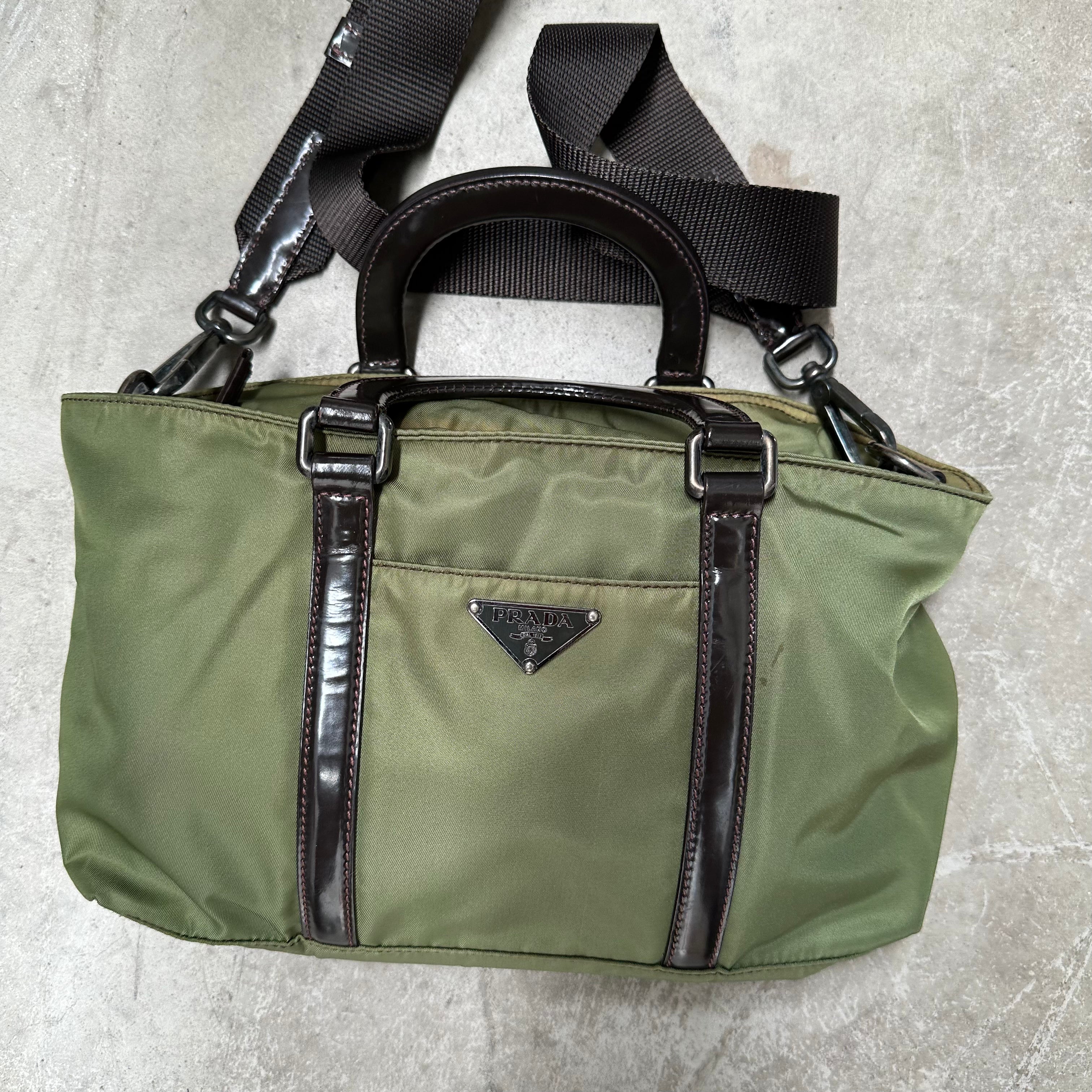 Prada Green Handle Bag with Long Strap