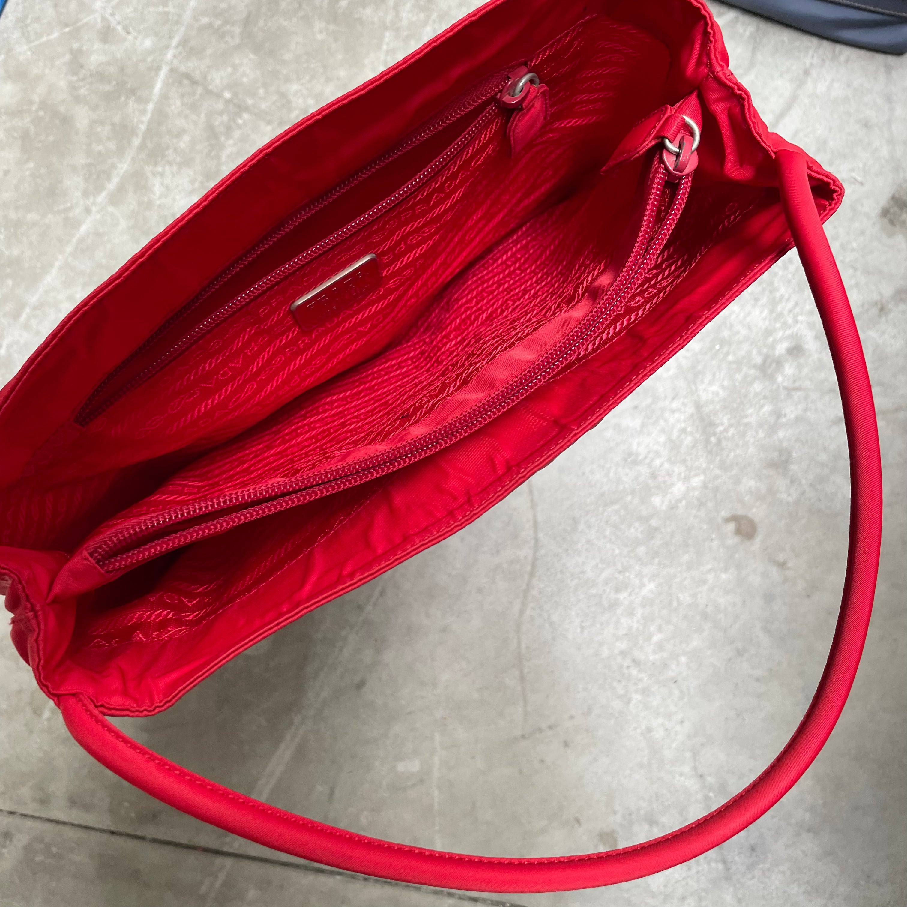 Prada Double Strap Red Hand Bag