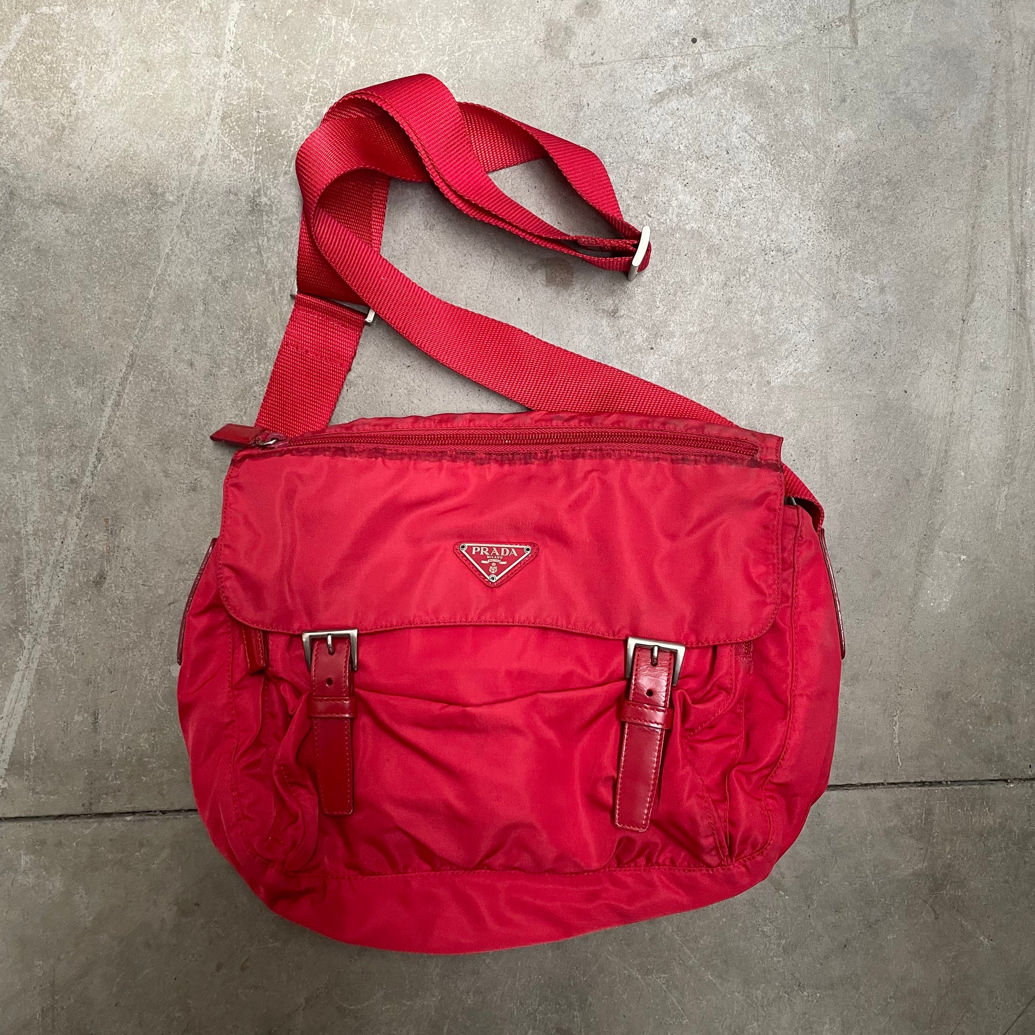 Prada Red Double Strap Messenger Crossbody Bag