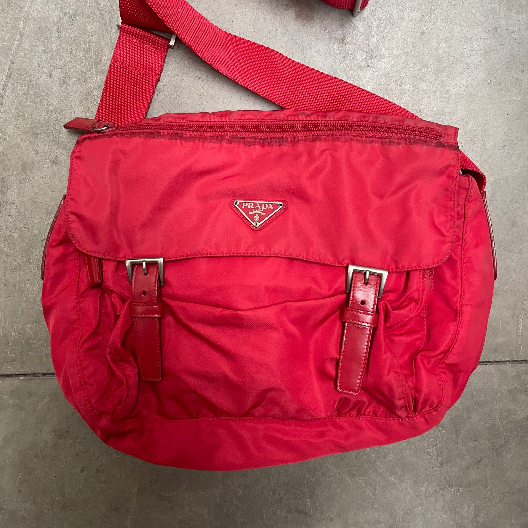 Prada Red Double Strap Messenger Crossbody Bag