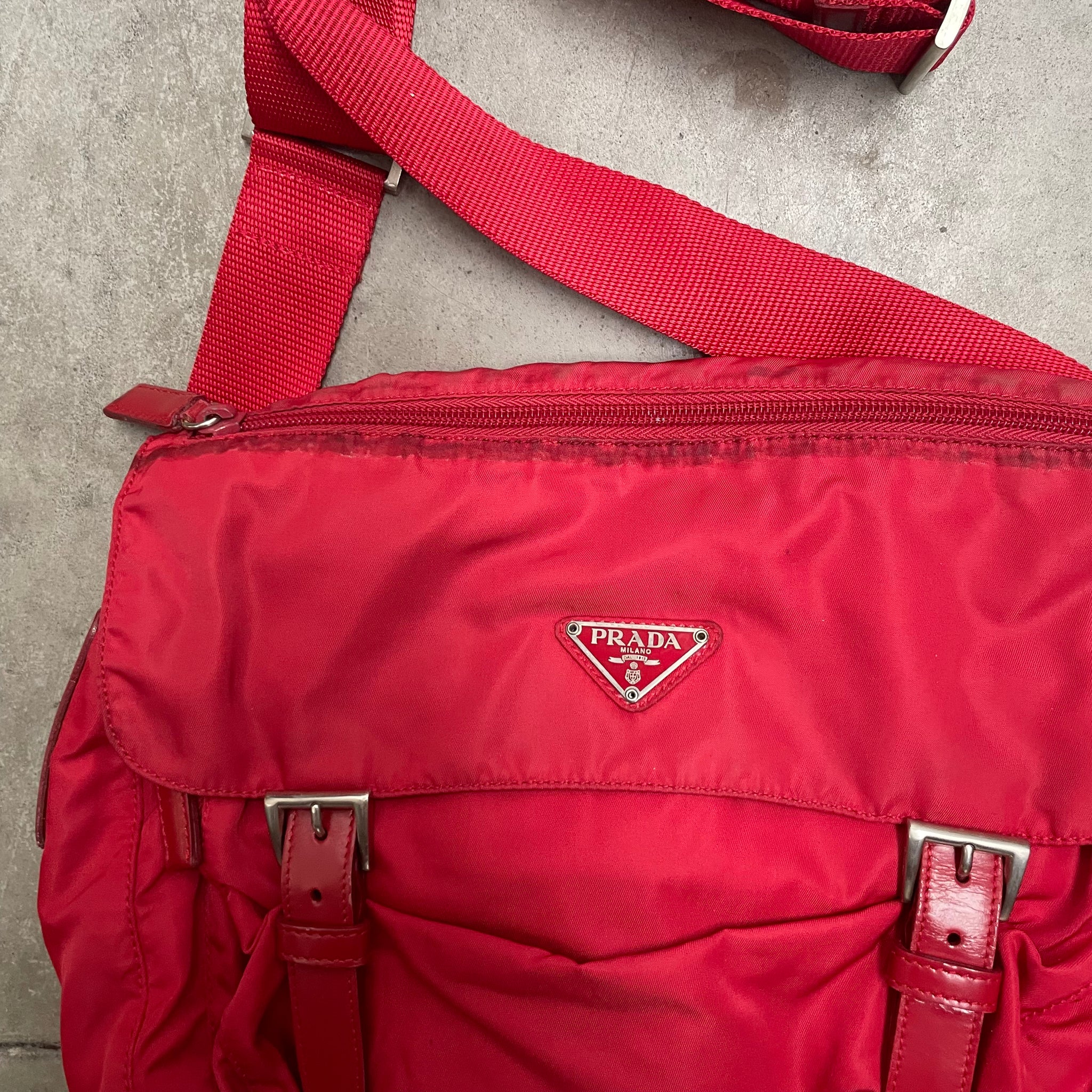 Prada Red Double Strap Messenger Crossbody Bag