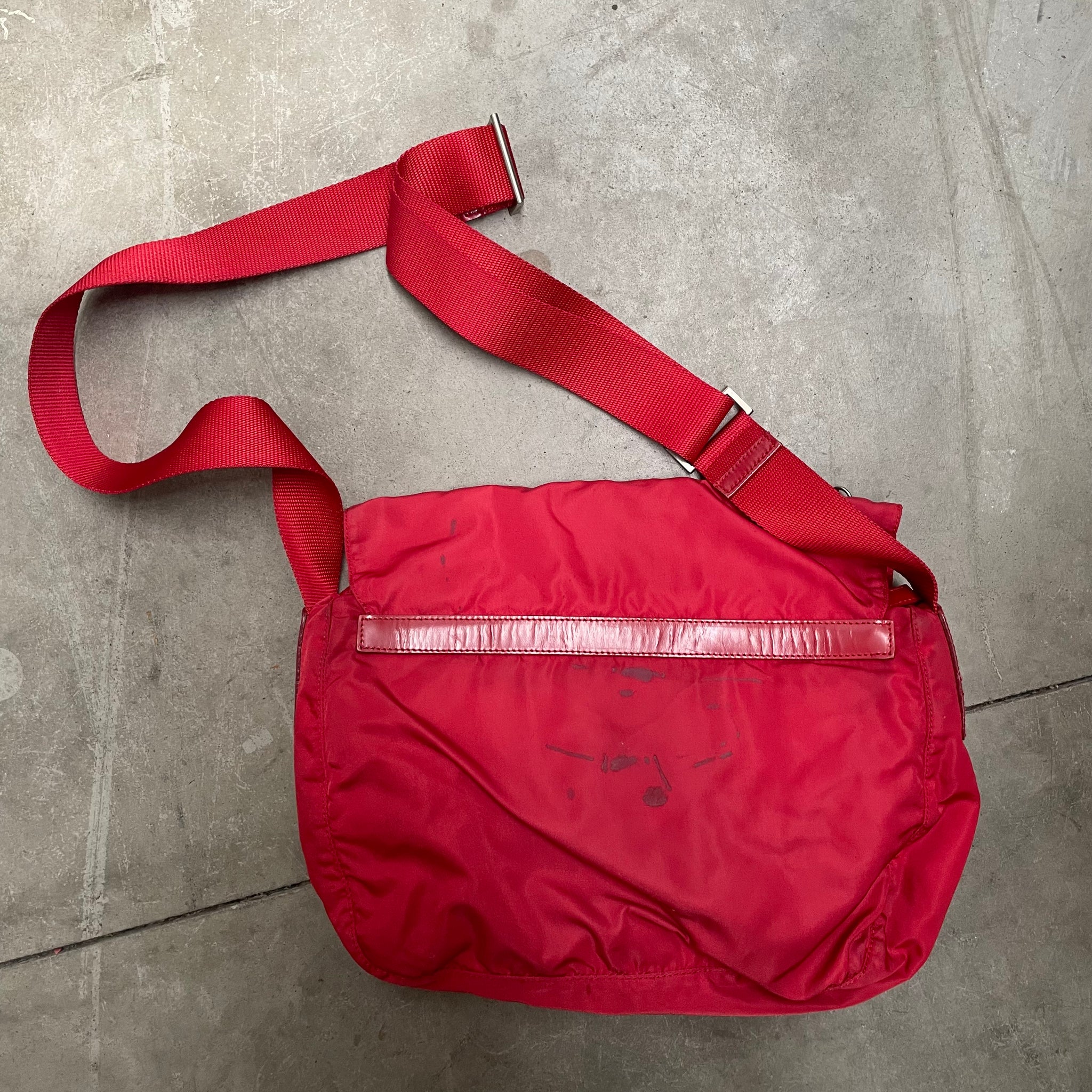 Prada Red Double Strap Messenger Crossbody Bag