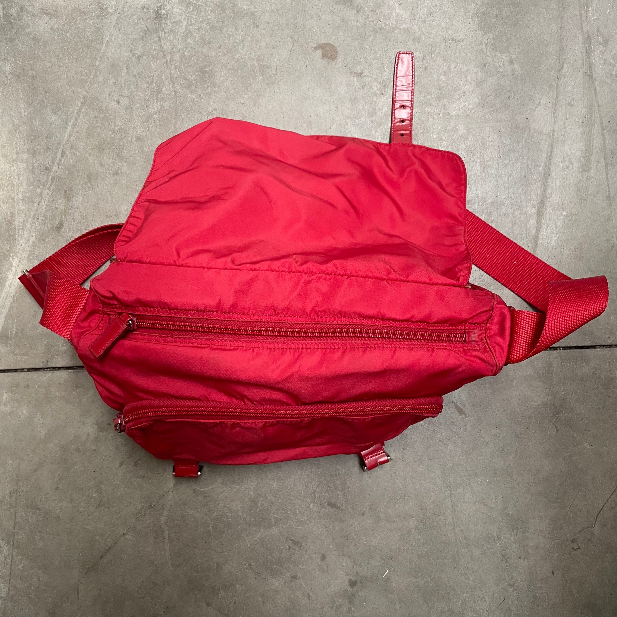 Prada Red Double Strap Messenger Crossbody Bag