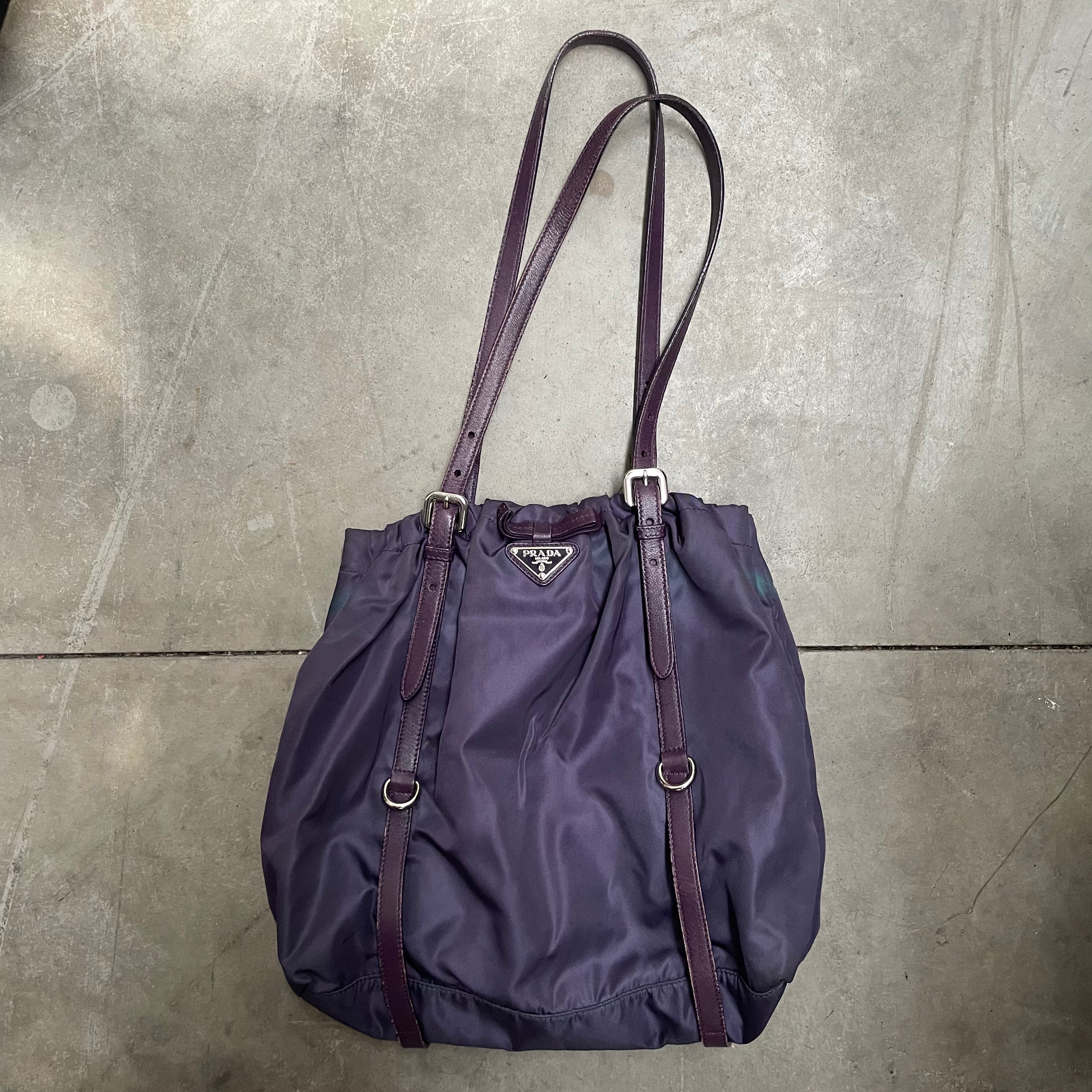Prada Leather Strap Tote Bag Nylon Purple