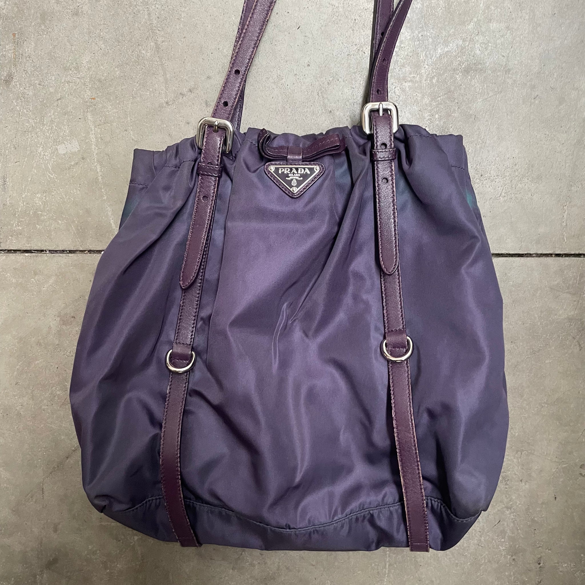 Prada Leather Strap Tote Bag Nylon Purple