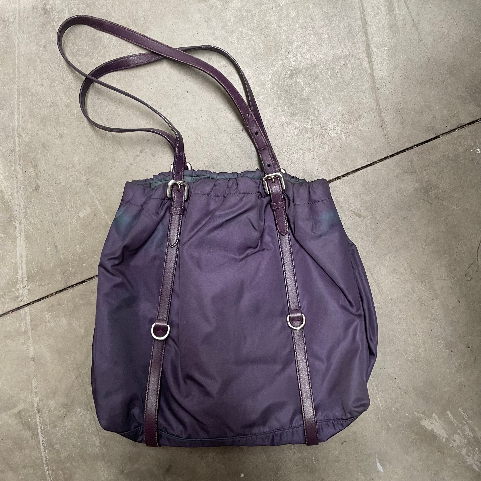 Prada Leather Strap Tote Bag Nylon Purple