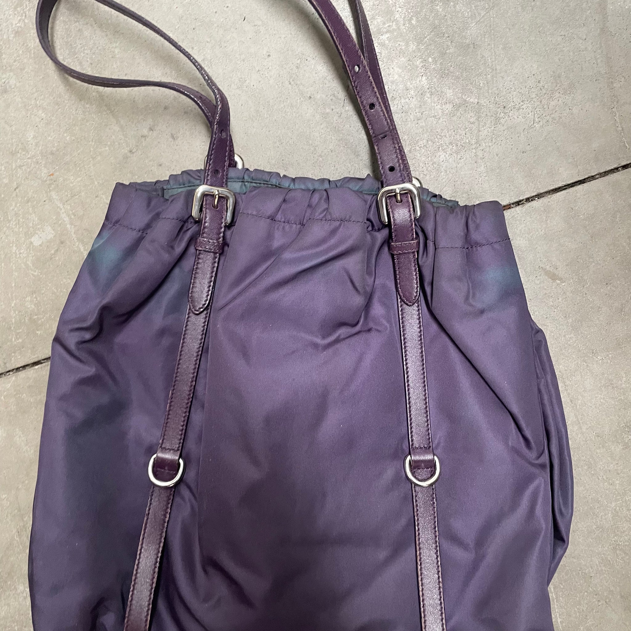 Prada Leather Strap Tote Bag Nylon Purple