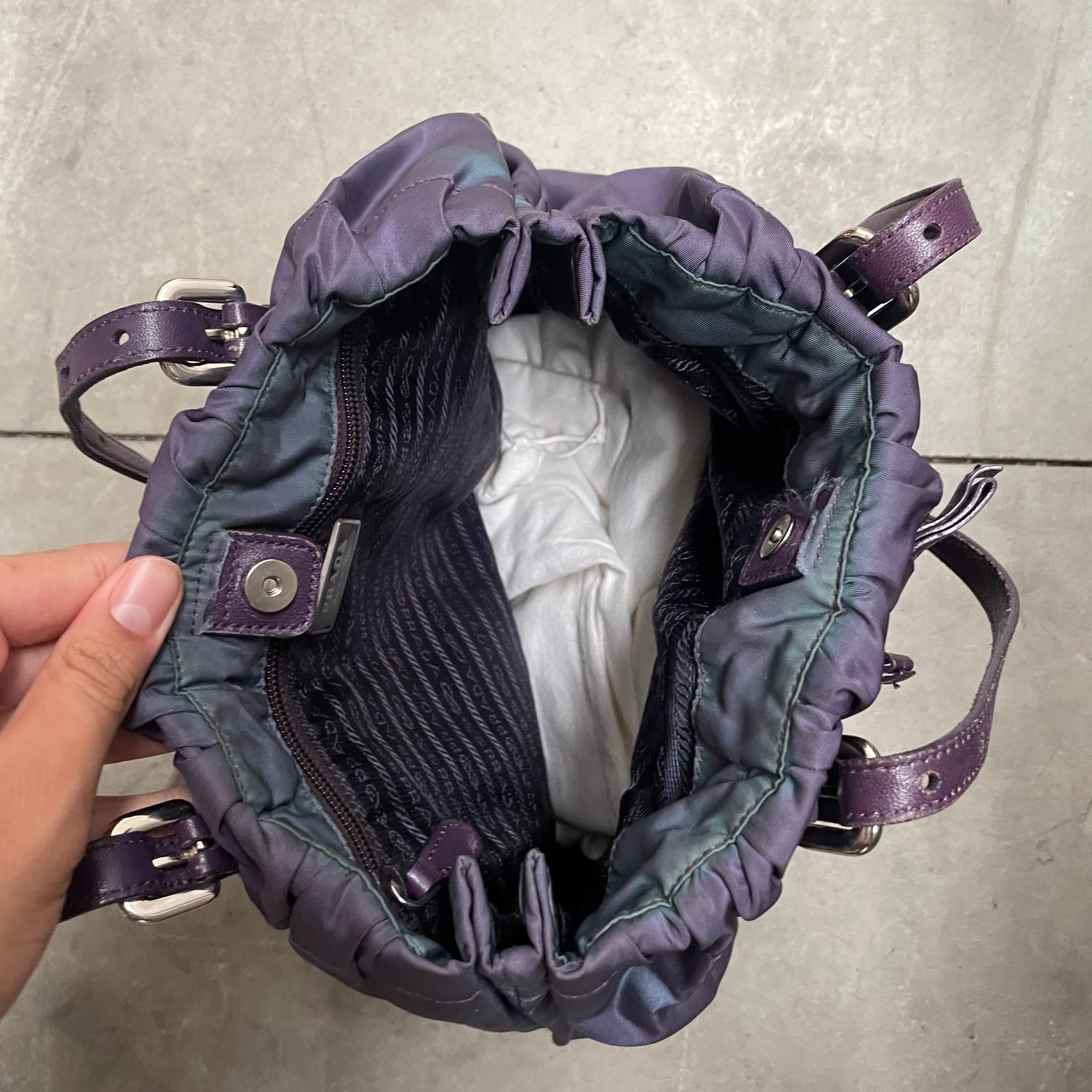 Prada Leather Strap Tote Bag Nylon Purple