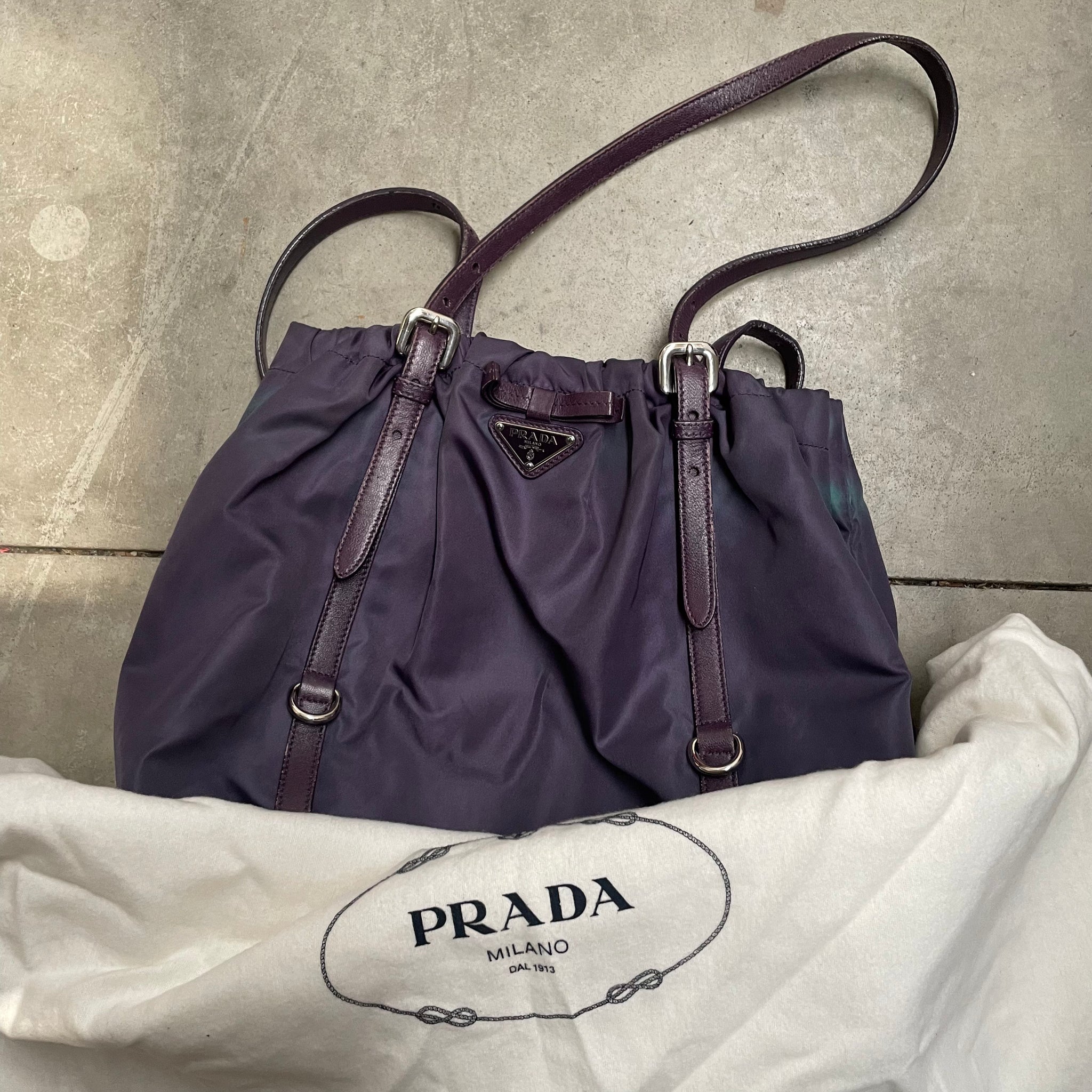 Prada Leather Strap Tote Bag Nylon Purple