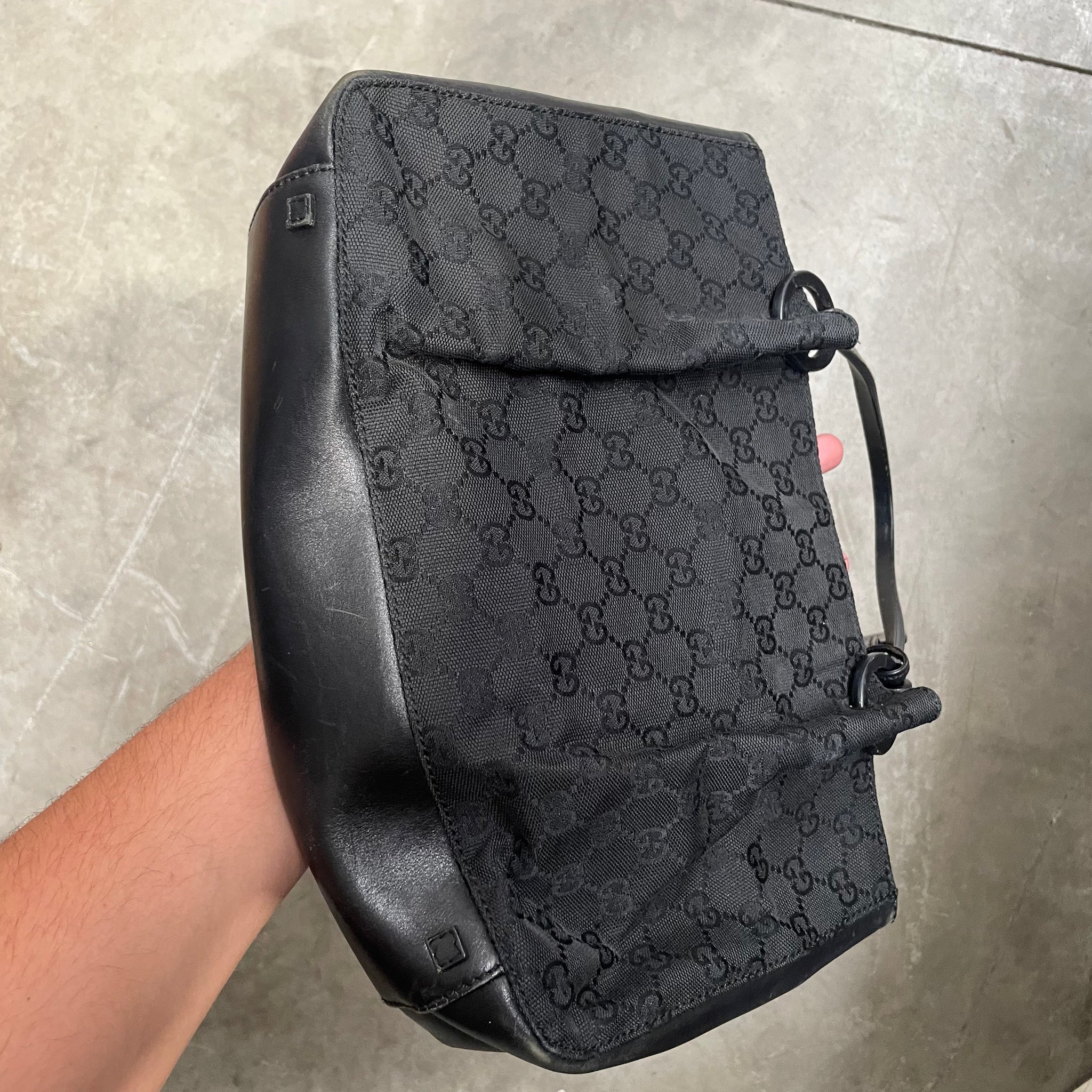 Gucci Black Leather Ring Handle Hand Bag