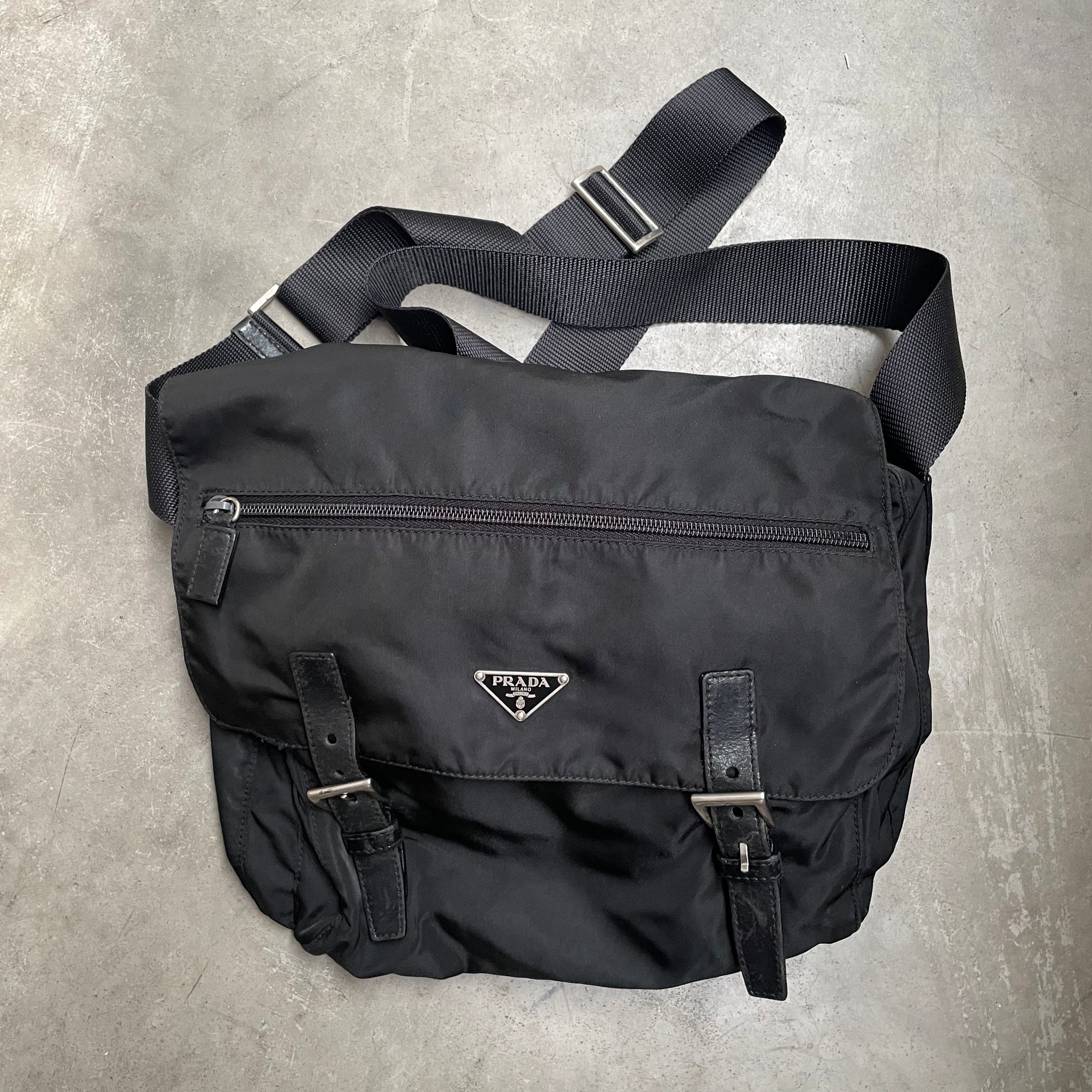 Prada Black Double Strap Messenger Crossbody Bag