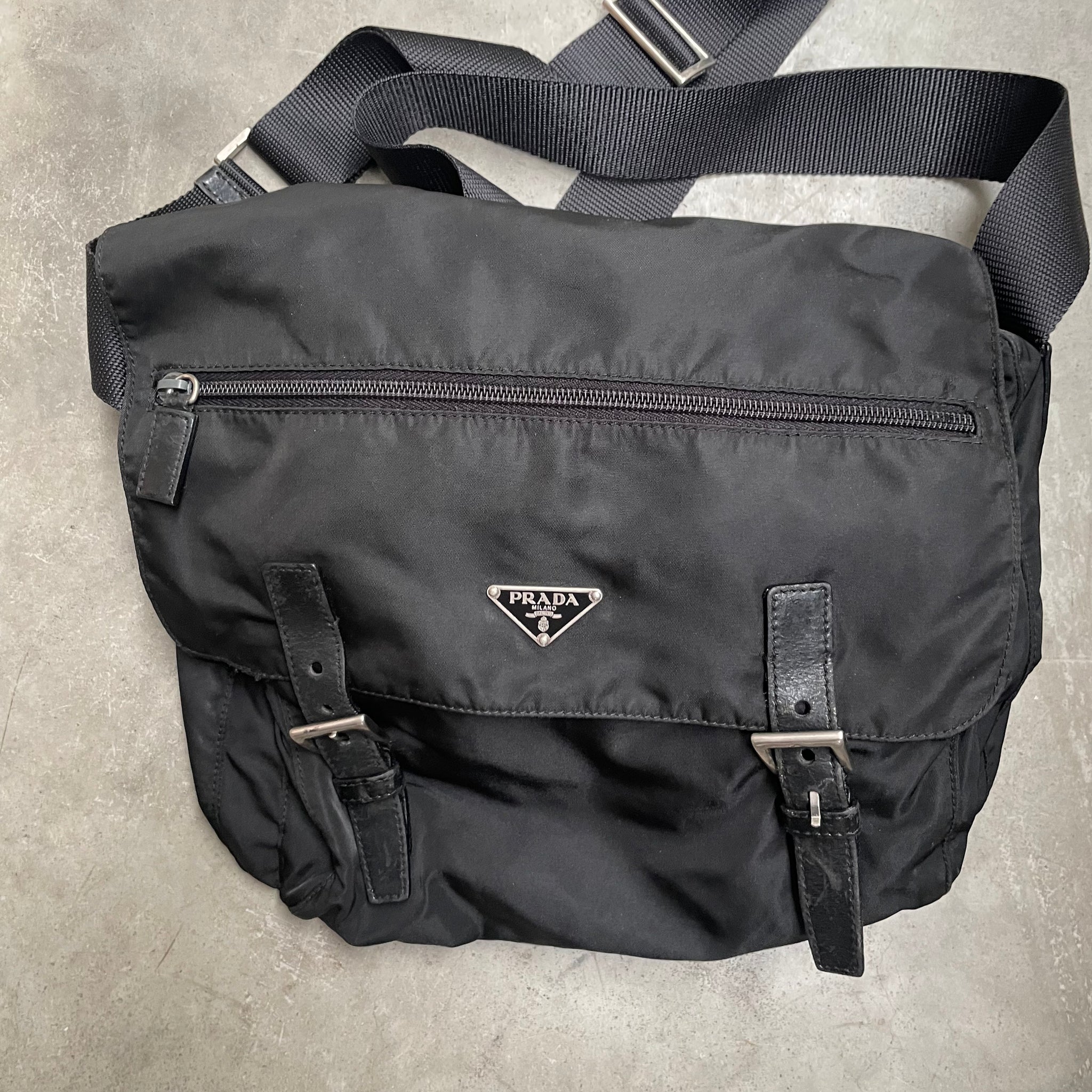 Prada Black Double Strap Messenger Crossbody Bag