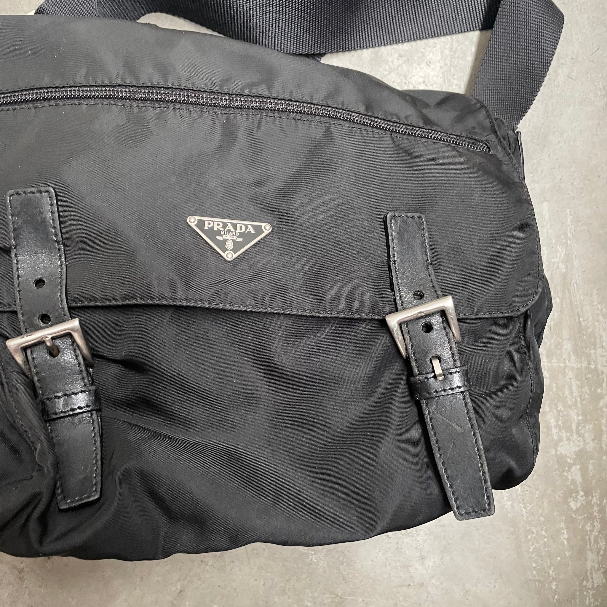 Prada Black Double Strap Messenger Crossbody Bag