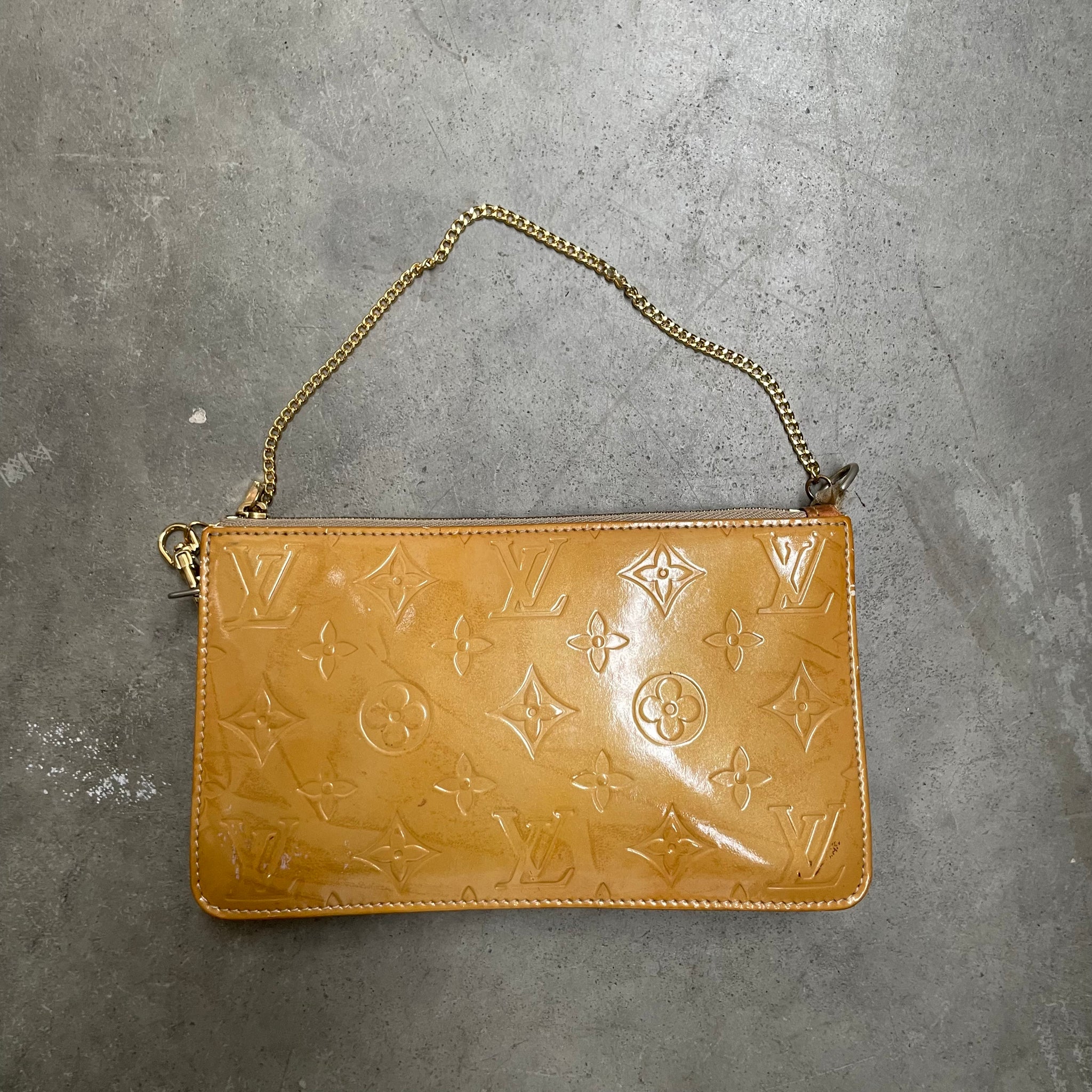 Louis Vuitton Lexington Patent Leather Yellow Pochette Bag