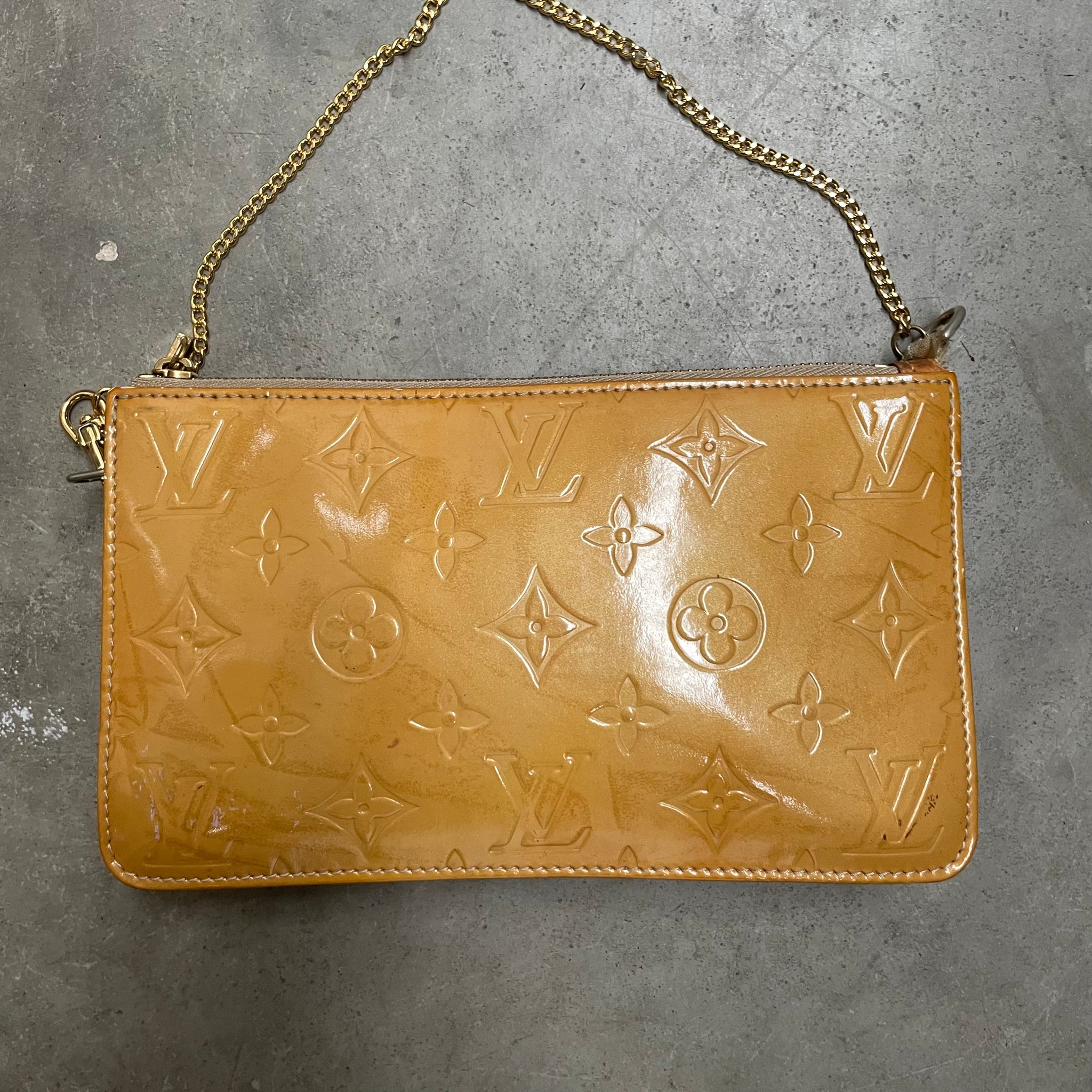 Louis Vuitton Lexington Patent Leather Yellow Pochette Bag