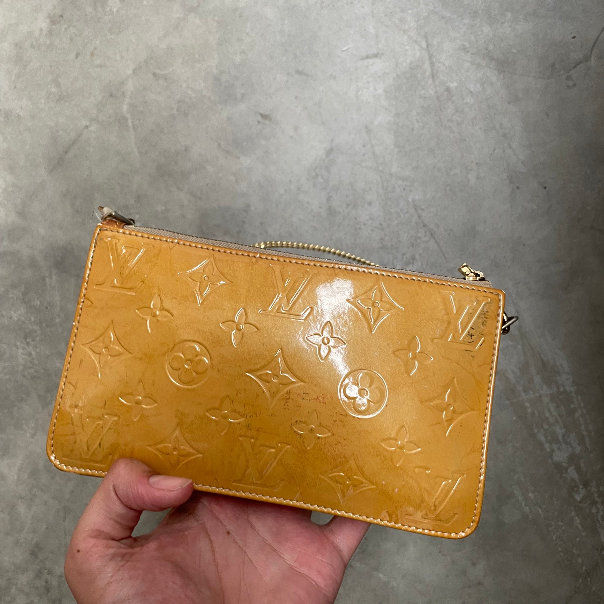 Louis Vuitton Lexington Patent Leather Yellow Pochette Bag